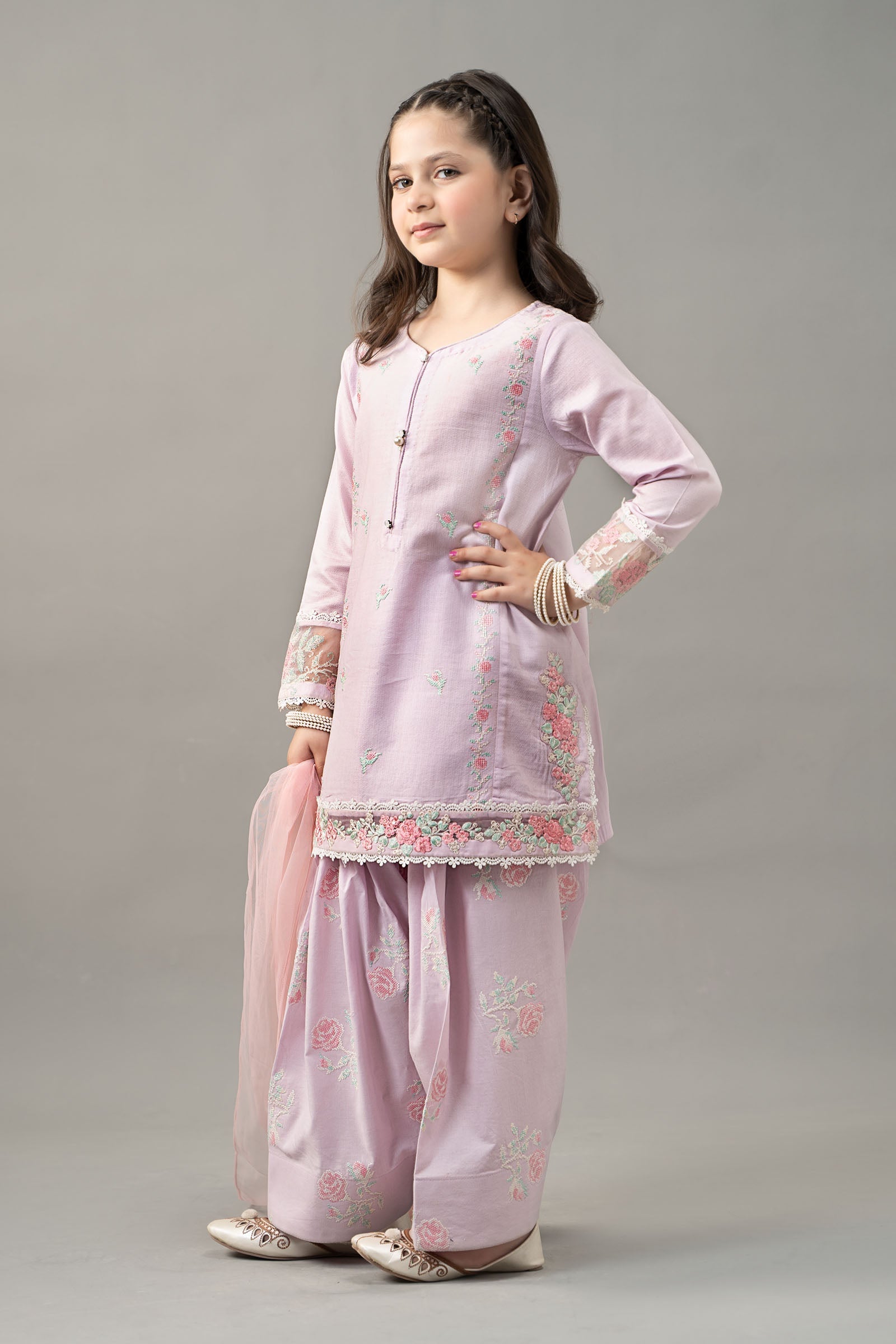 3 Piece Embroidered Dobby Lawn Suit - Kids Clothes - available at Maria Faisal in UK and USA