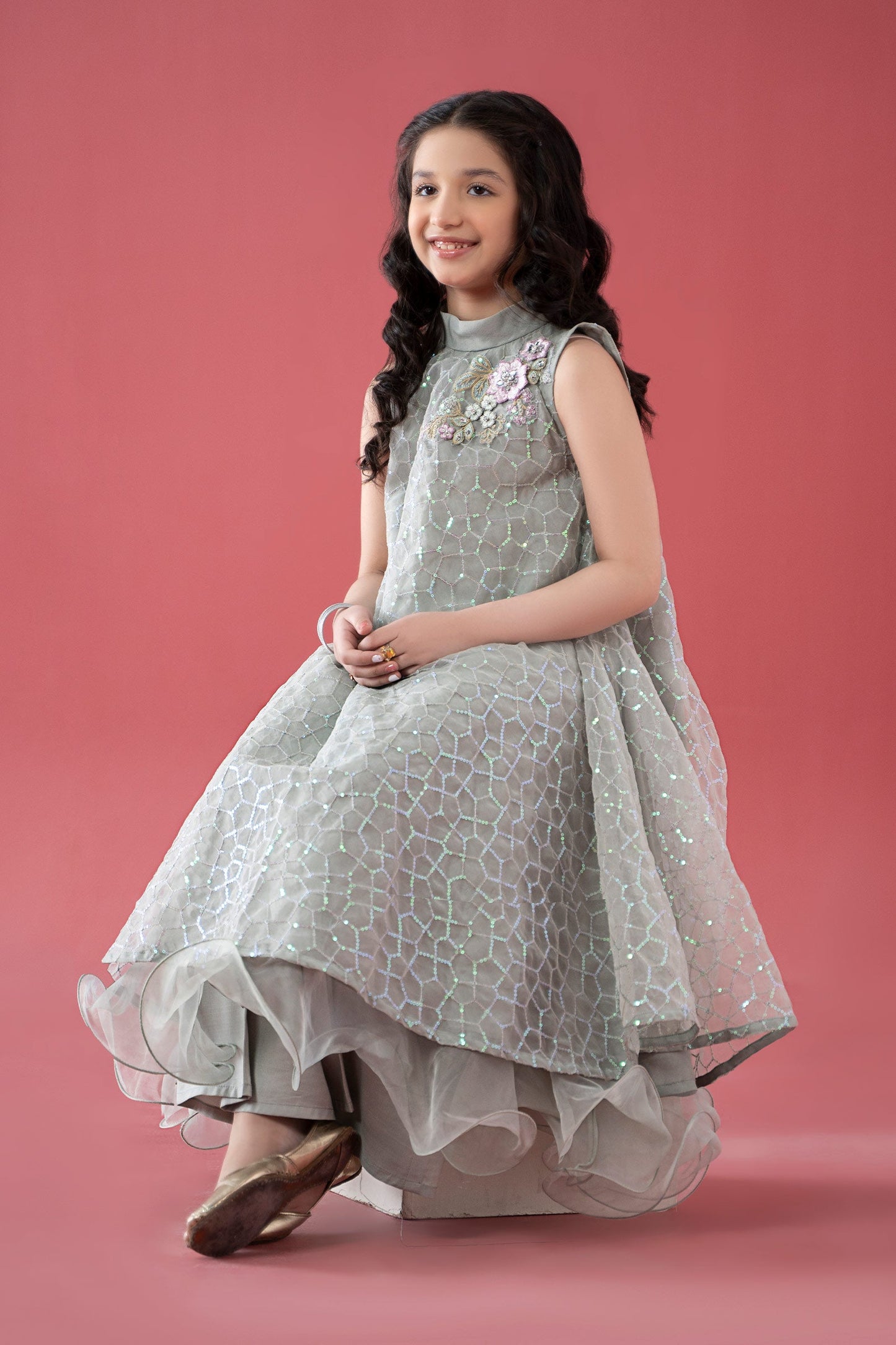 3 Piece Embroidered Poly Organza Suit - Kids Clothes - available at Maria Faisal in UK and USA