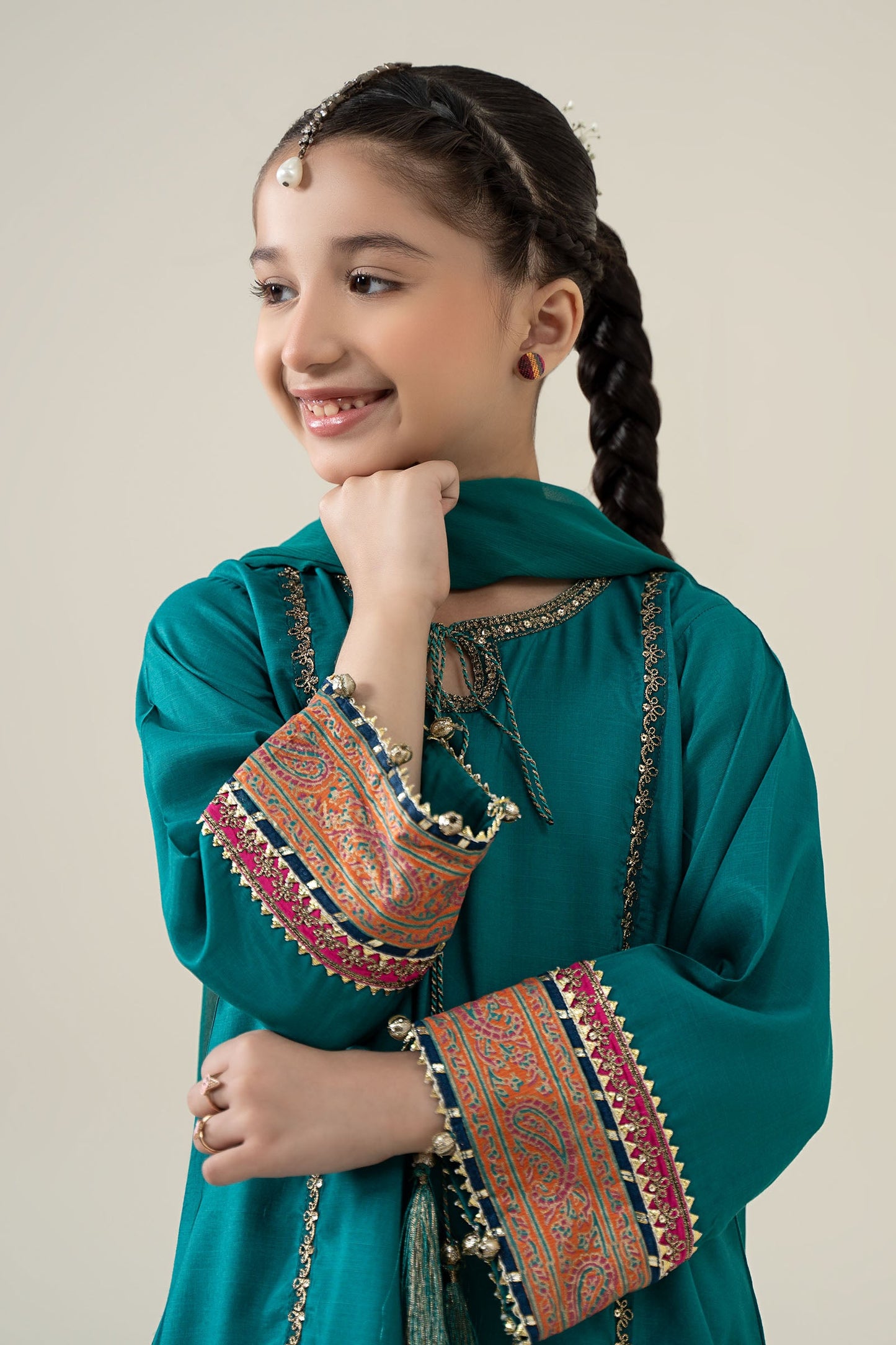 3 Piece Embroidered Raw Silk Suit - Kids Clothes - available at Maria Faisal in UK and USA