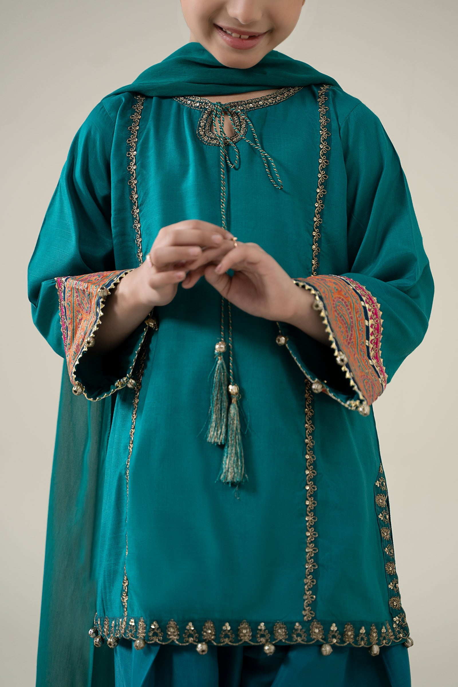 3 Piece Embroidered Raw Silk Suit - Kids Clothes - available at Maria Faisal in UK and USA