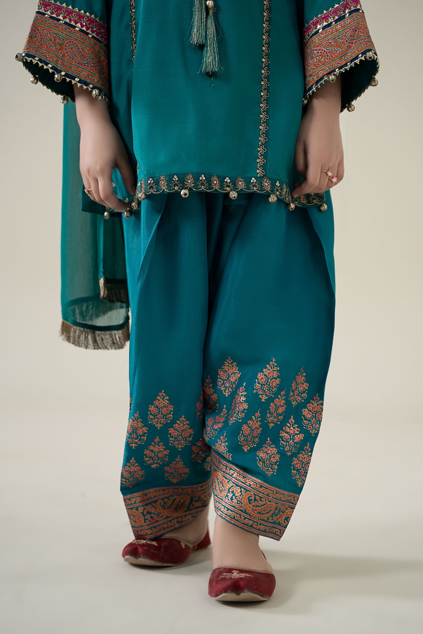 3 Piece Embroidered Raw Silk Suit - Kids Clothes - available at Maria Faisal in UK and USA