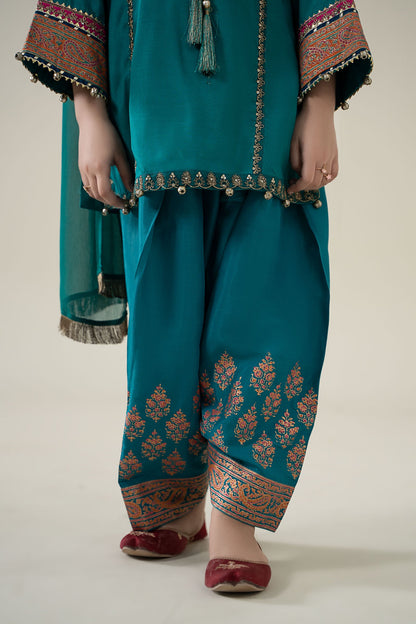 3 Piece Embroidered Raw Silk Suit - Kids Clothes - available at Maria Faisal in UK and USA