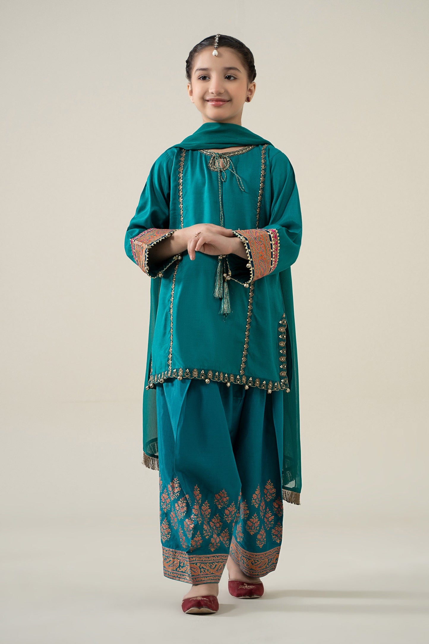 3 Piece Embroidered Raw Silk Suit - Kids Clothes - available at Maria Faisal in UK and USA