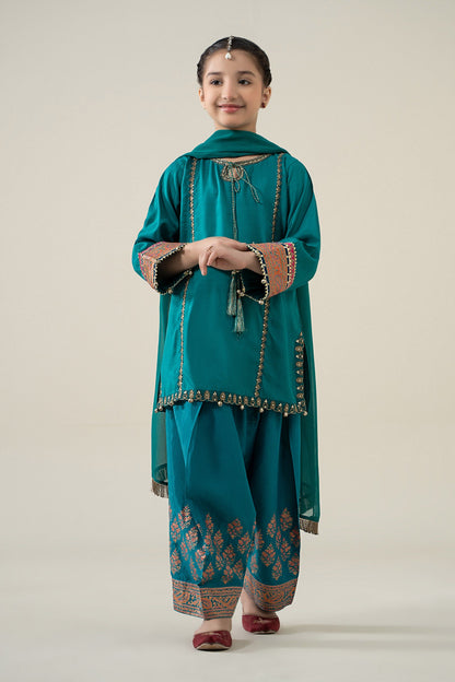 3 Piece Embroidered Raw Silk Suit - Kids Clothes - available at Maria Faisal in UK and USA