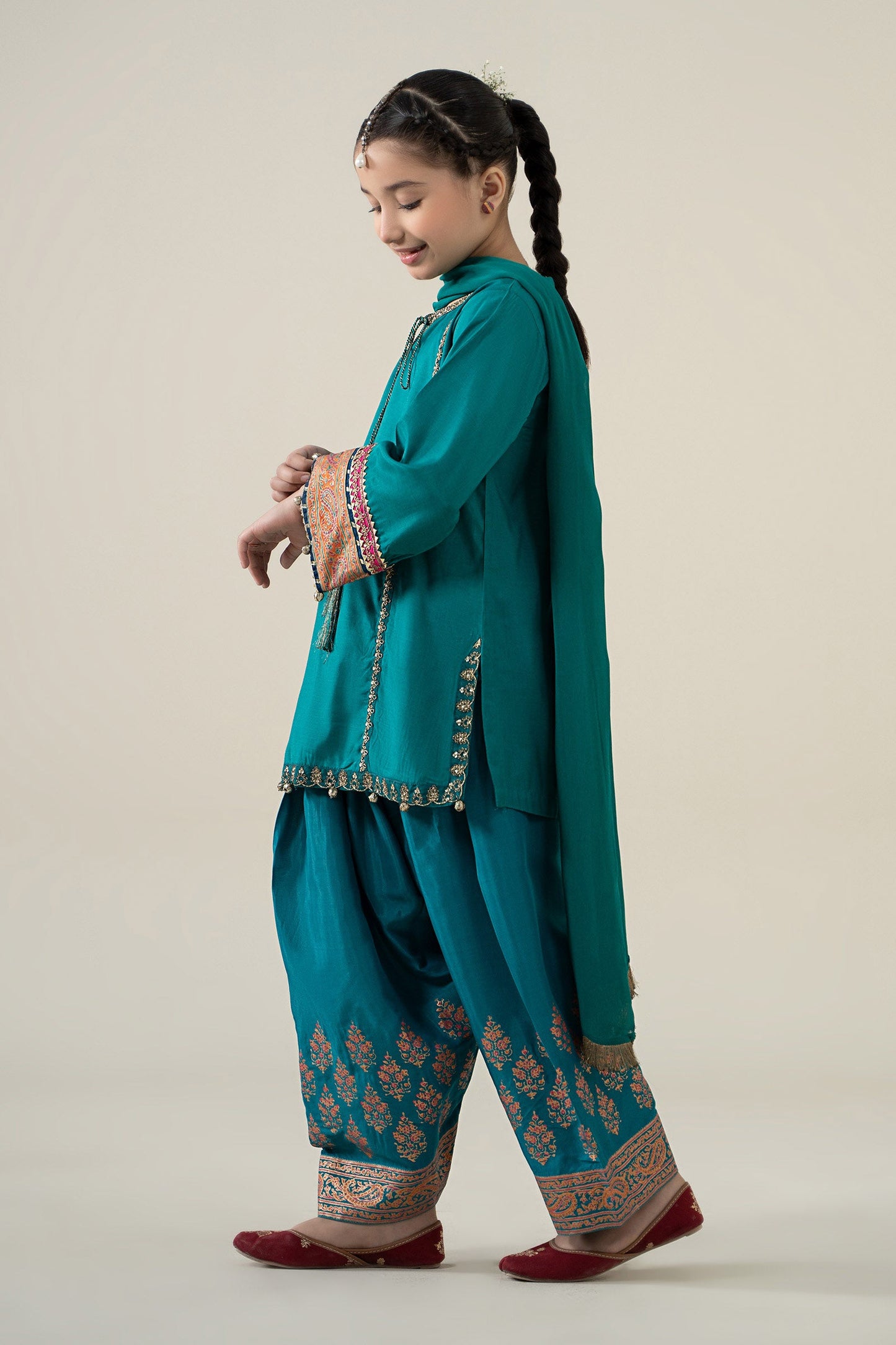 3 Piece Embroidered Raw Silk Suit - Kids Clothes - available at Maria Faisal in UK and USA