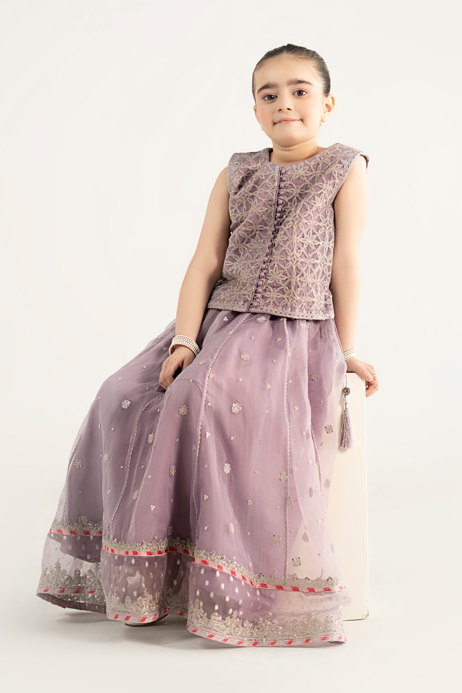 3 Piece Embroidered Poly Organza Suit - Kids Clothes - available at Maria Faisal in UK and USA