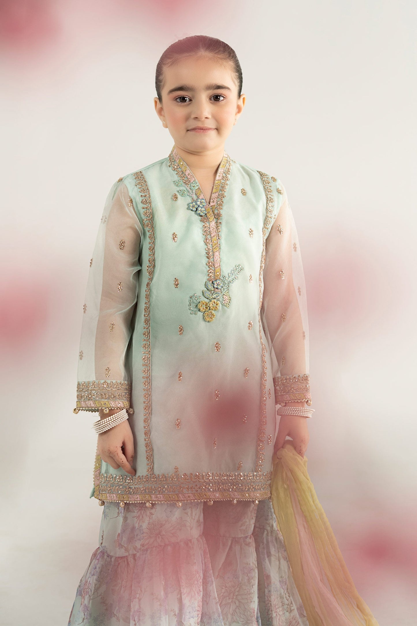 3 Piece Embroidered Poly Organza Suit - Kids Clothes - available at Maria Faisal in UK and USA