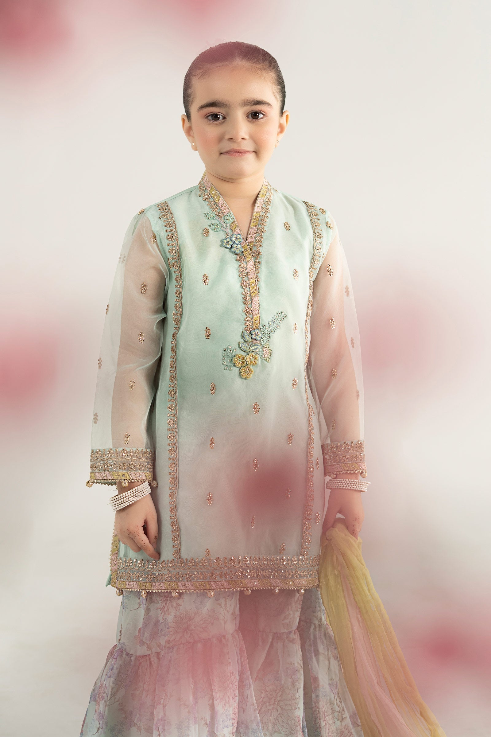 3 Piece Embroidered Poly Organza Suit - Kids Clothes - available at Maria Faisal in UK and USA