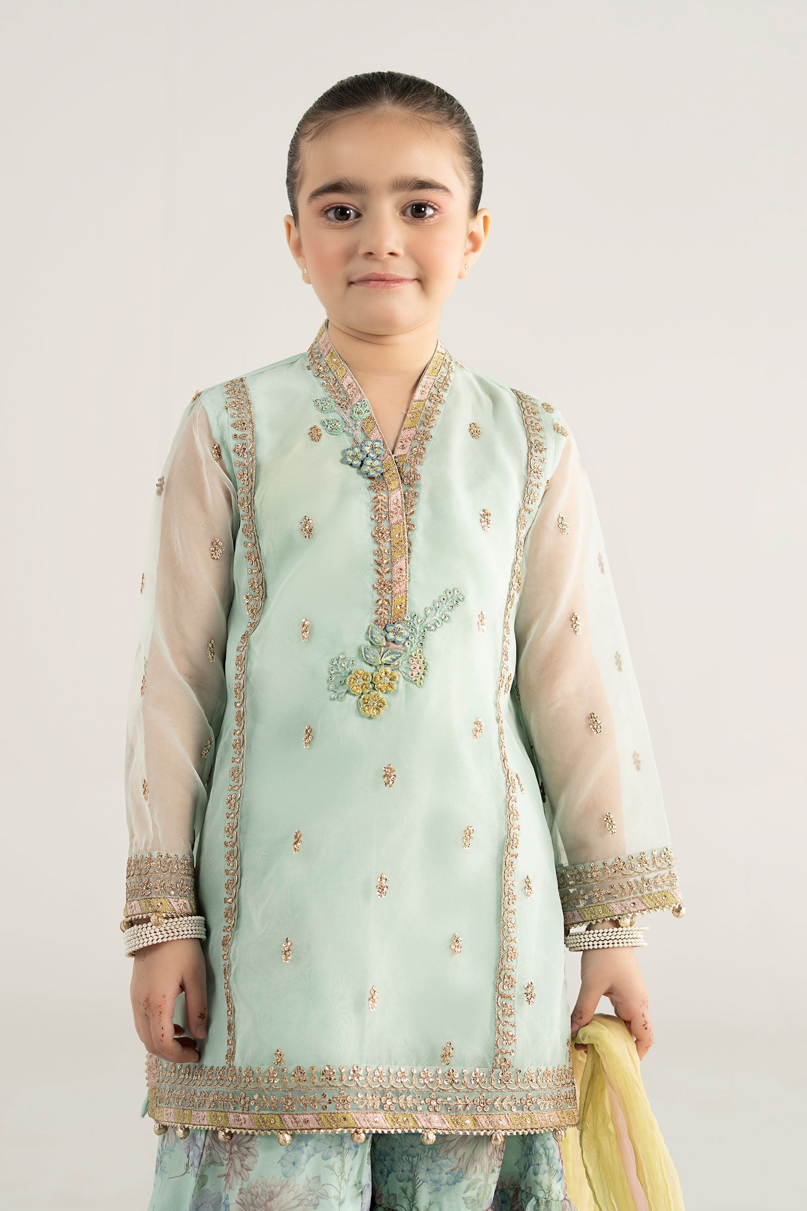3 Piece Embroidered Poly Organza Suit - Kids Clothes - available at Maria Faisal in UK and USA