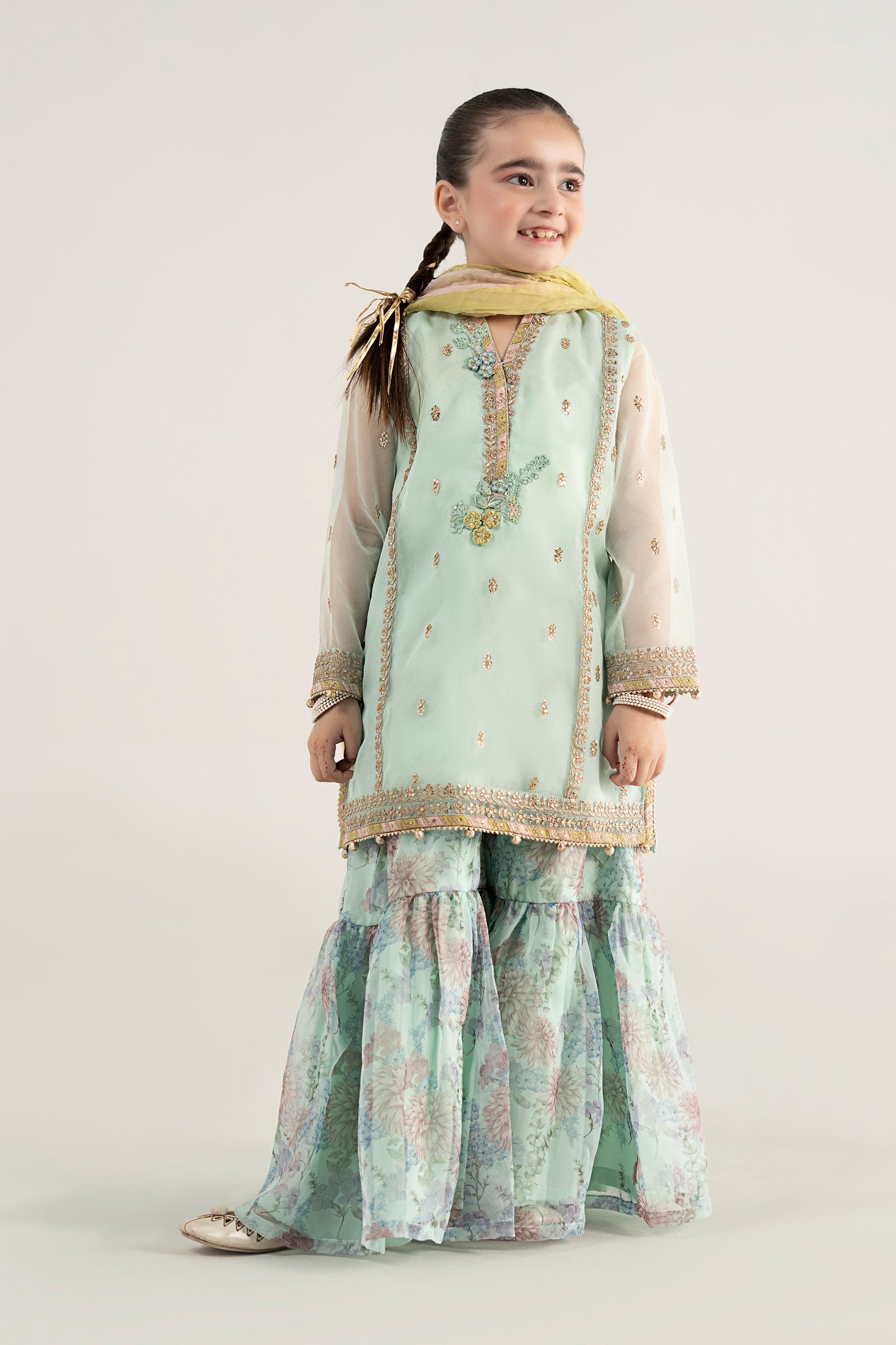3 Piece Embroidered Poly Organza Suit - Kids Clothes - available at Maria Faisal in UK and USA
