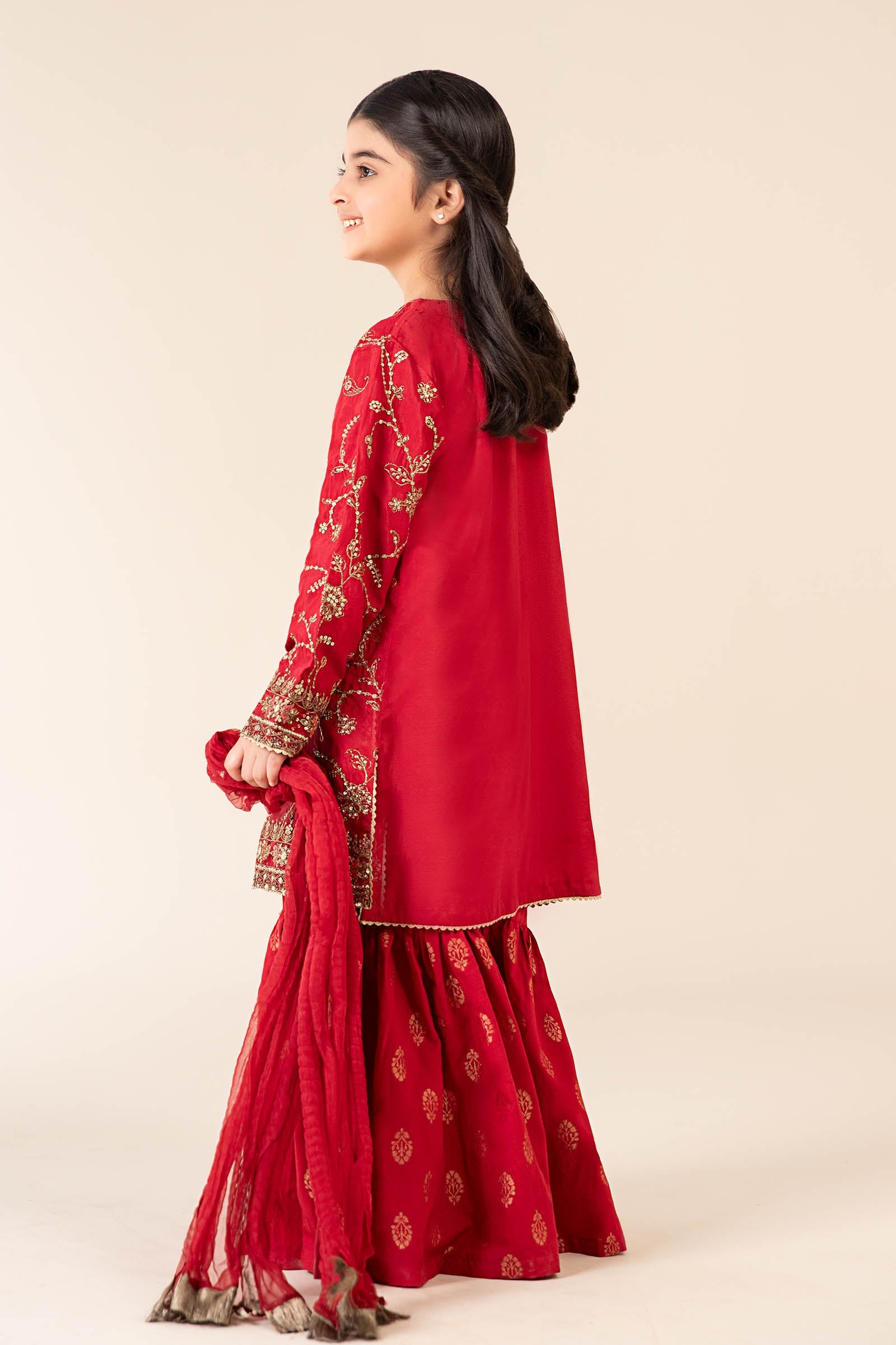 3 Piece Embroidered Raw Silk Suit - Kids Clothes - available at Maria Faisal in UK and USA