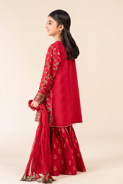 3 Piece Embroidered Raw Silk Suit - Kids Clothes - available at Maria Faisal in UK and USA