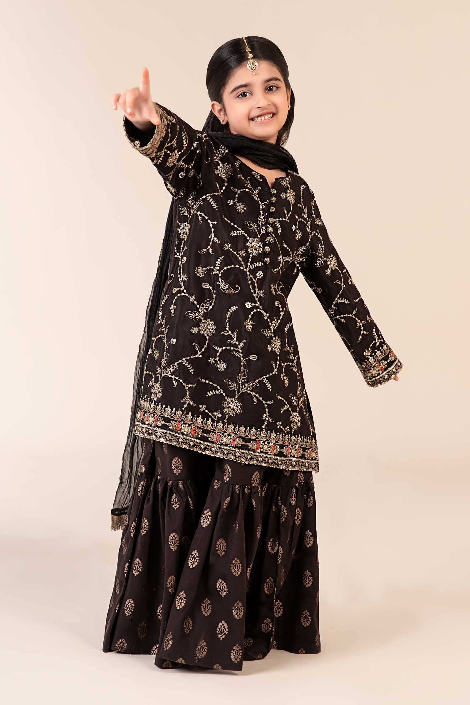 3 Piece Embroidered Raw Silk Suit - Kids Clothes - available at Maria Faisal in UK and USA