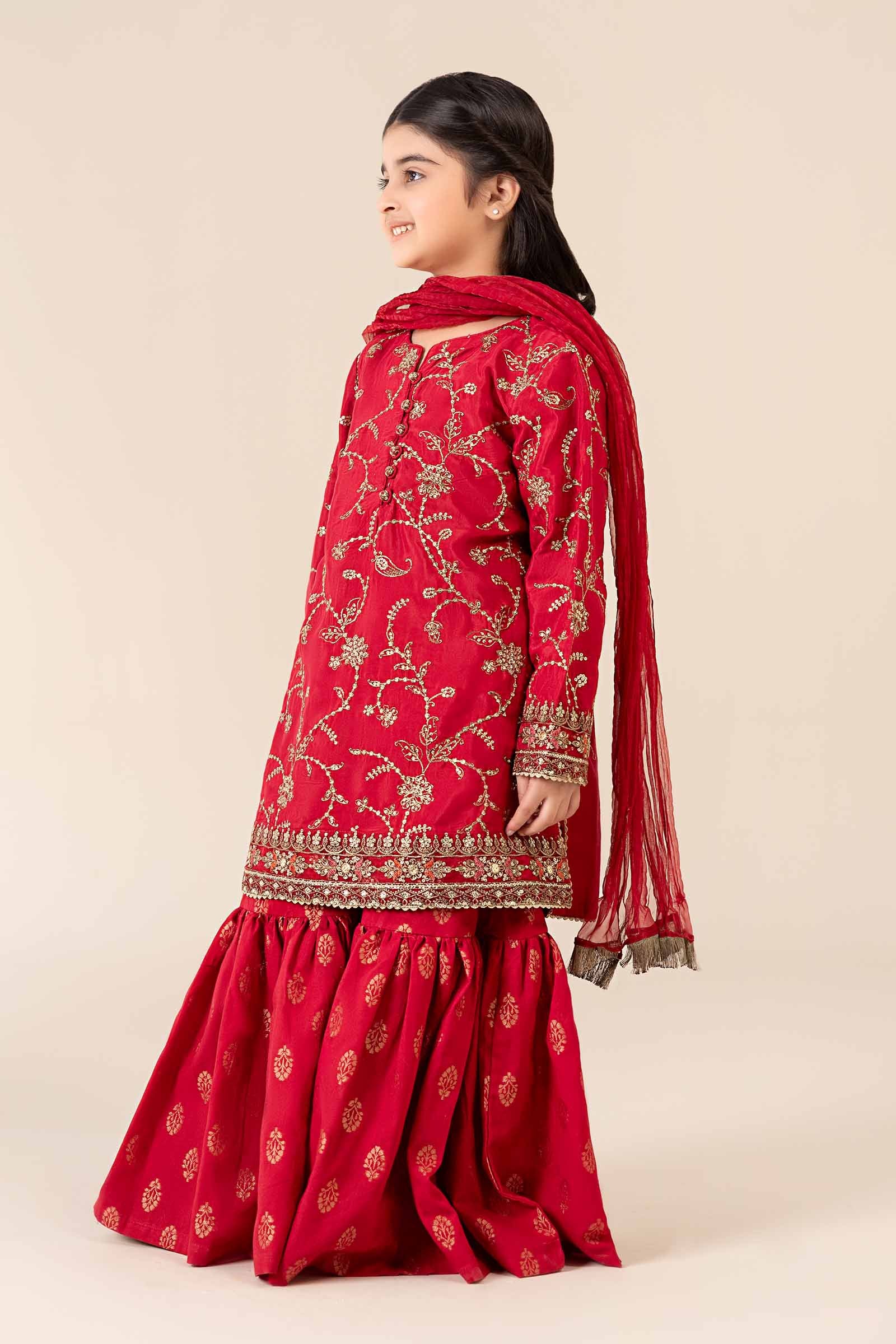 3 Piece Embroidered Raw Silk Suit - Kids Clothes - available at Maria Faisal in UK and USA