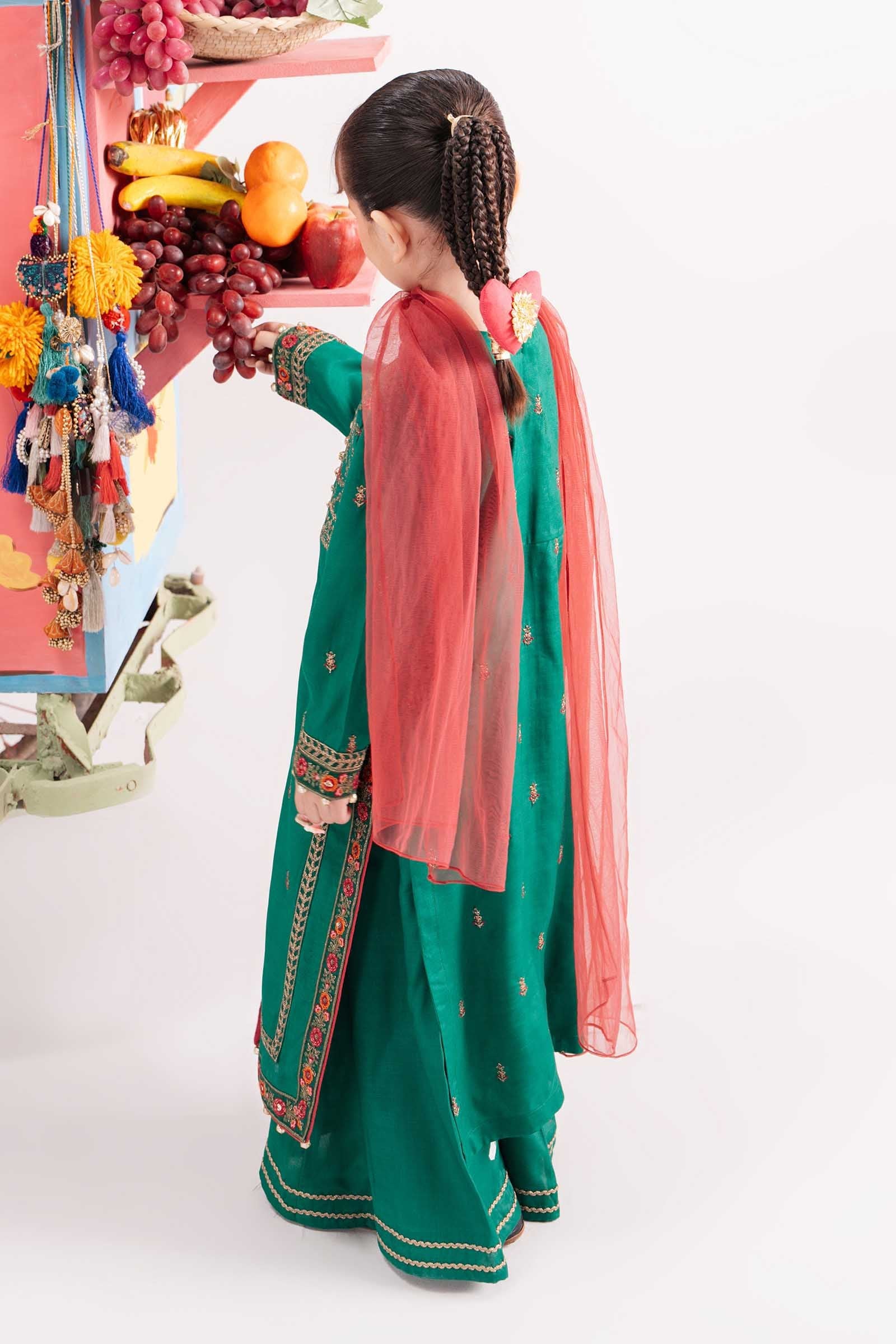 3 Piece Embroidered Raw Silk Suit - Kids Clothes - available at Maria Faisal in UK and USA