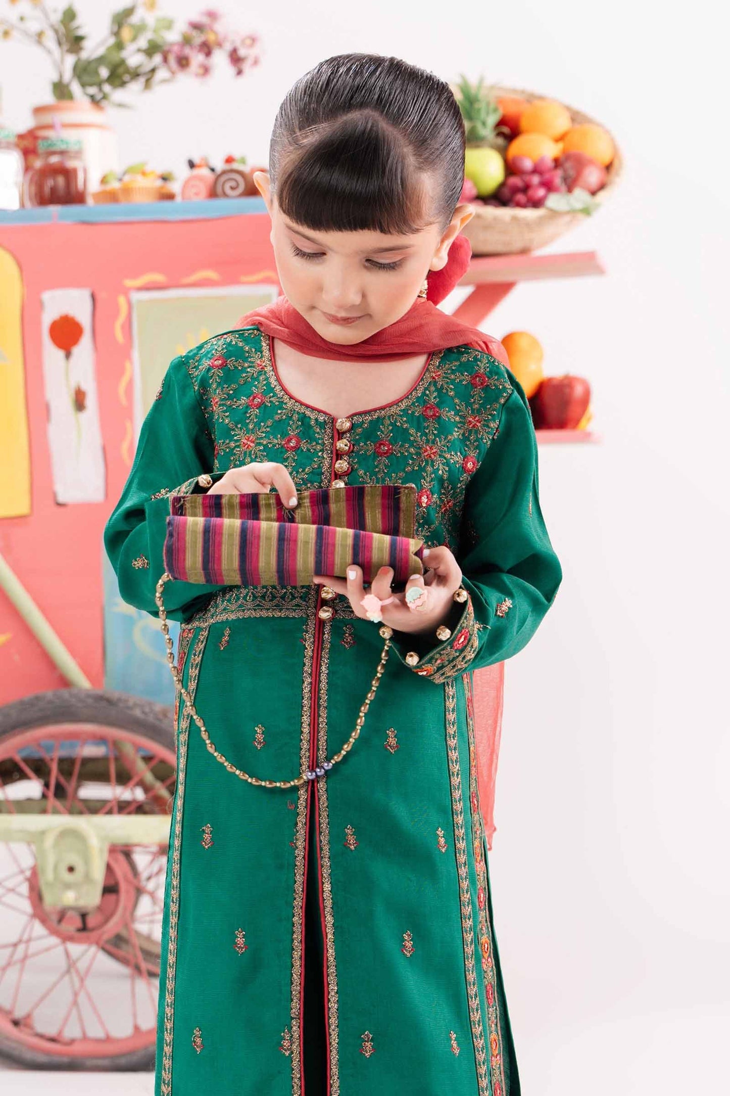 3 Piece Embroidered Raw Silk Suit - Kids Clothes - available at Maria Faisal in UK and USA