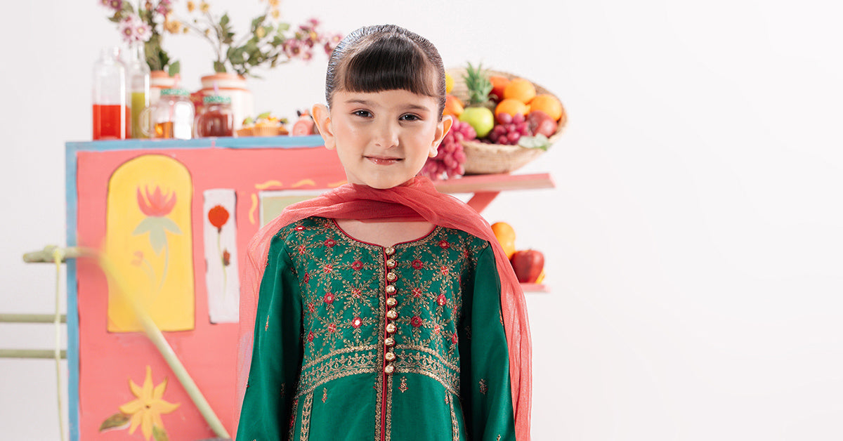 3 Piece Embroidered Raw Silk Suit - Kids Clothes - available at Maria Faisal in UK and USA