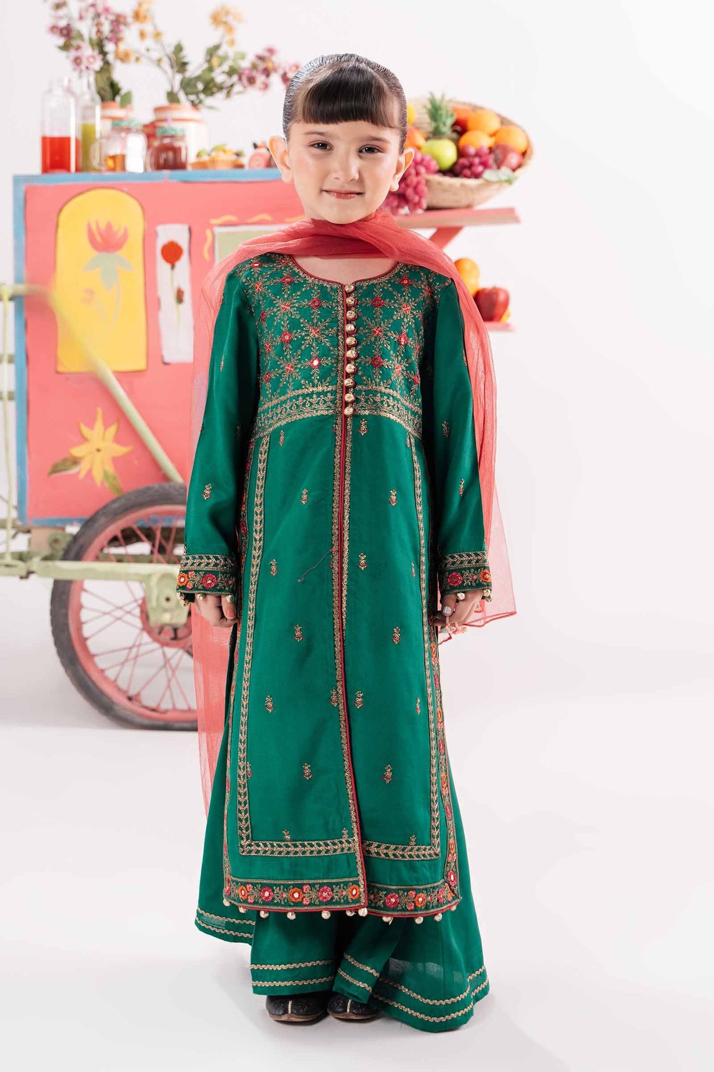3 Piece Embroidered Raw Silk Suit - Kids Clothes - available at Maria Faisal in UK and USA