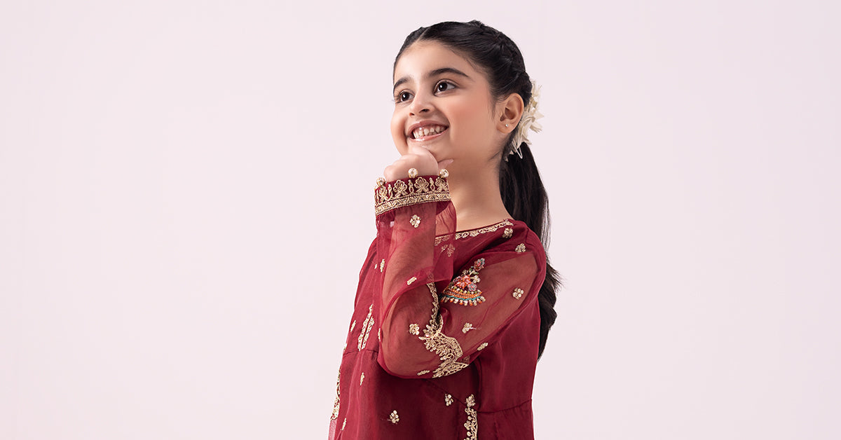 3 PIECE EMBROIDERED ORGANZA SUIT - Kids Clothes - available at Maria Faisal in UK and USA
