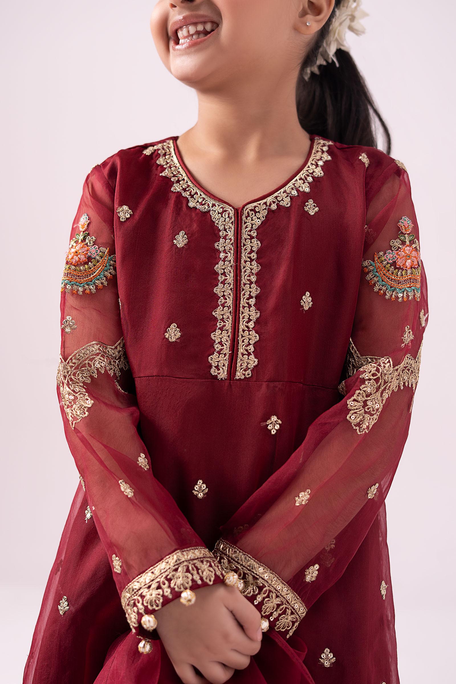 3 PIECE EMBROIDERED ORGANZA SUIT - Kids Clothes - available at Maria Faisal in UK and USA