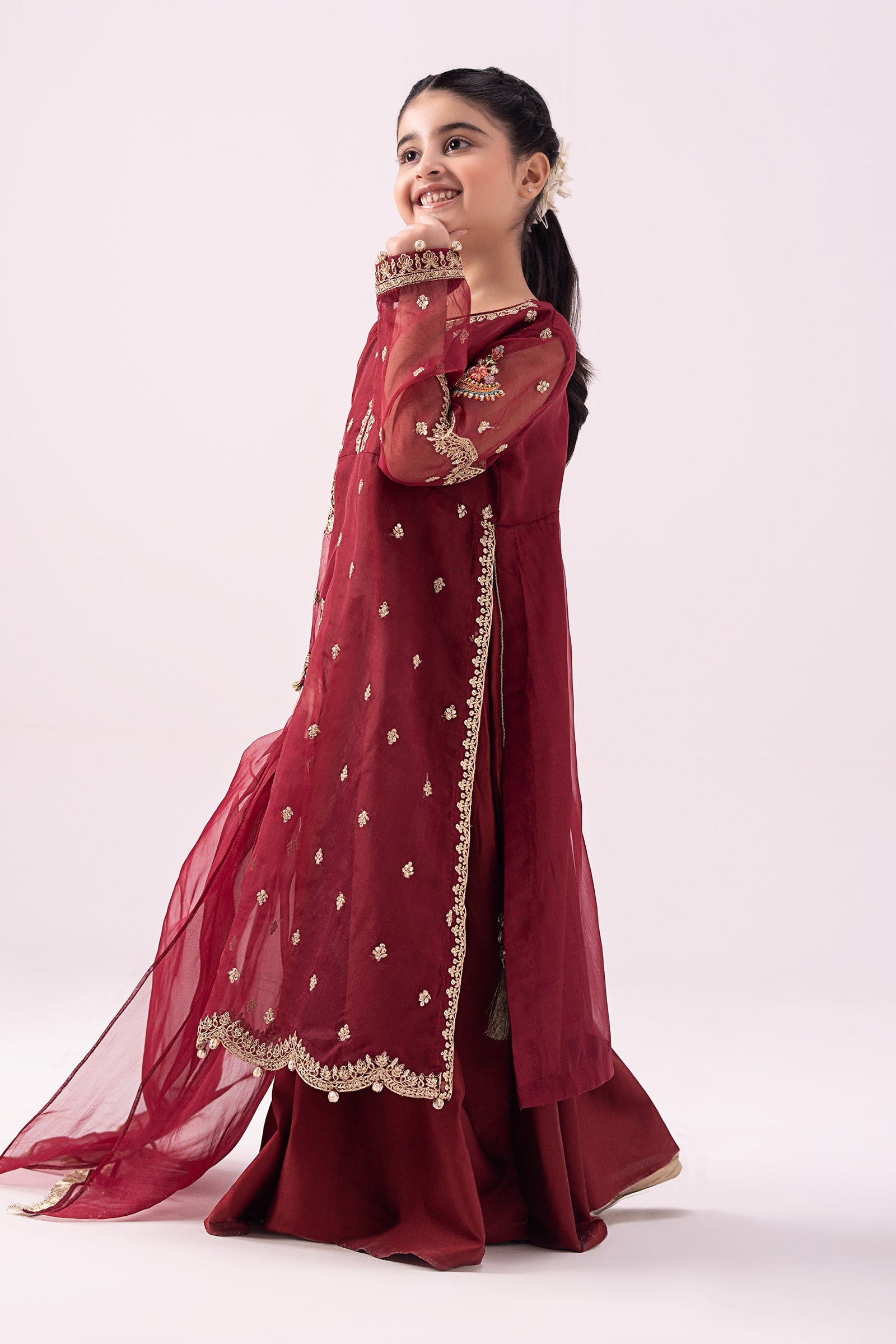 3 PIECE EMBROIDERED ORGANZA SUIT - Kids Clothes - available at Maria Faisal in UK and USA