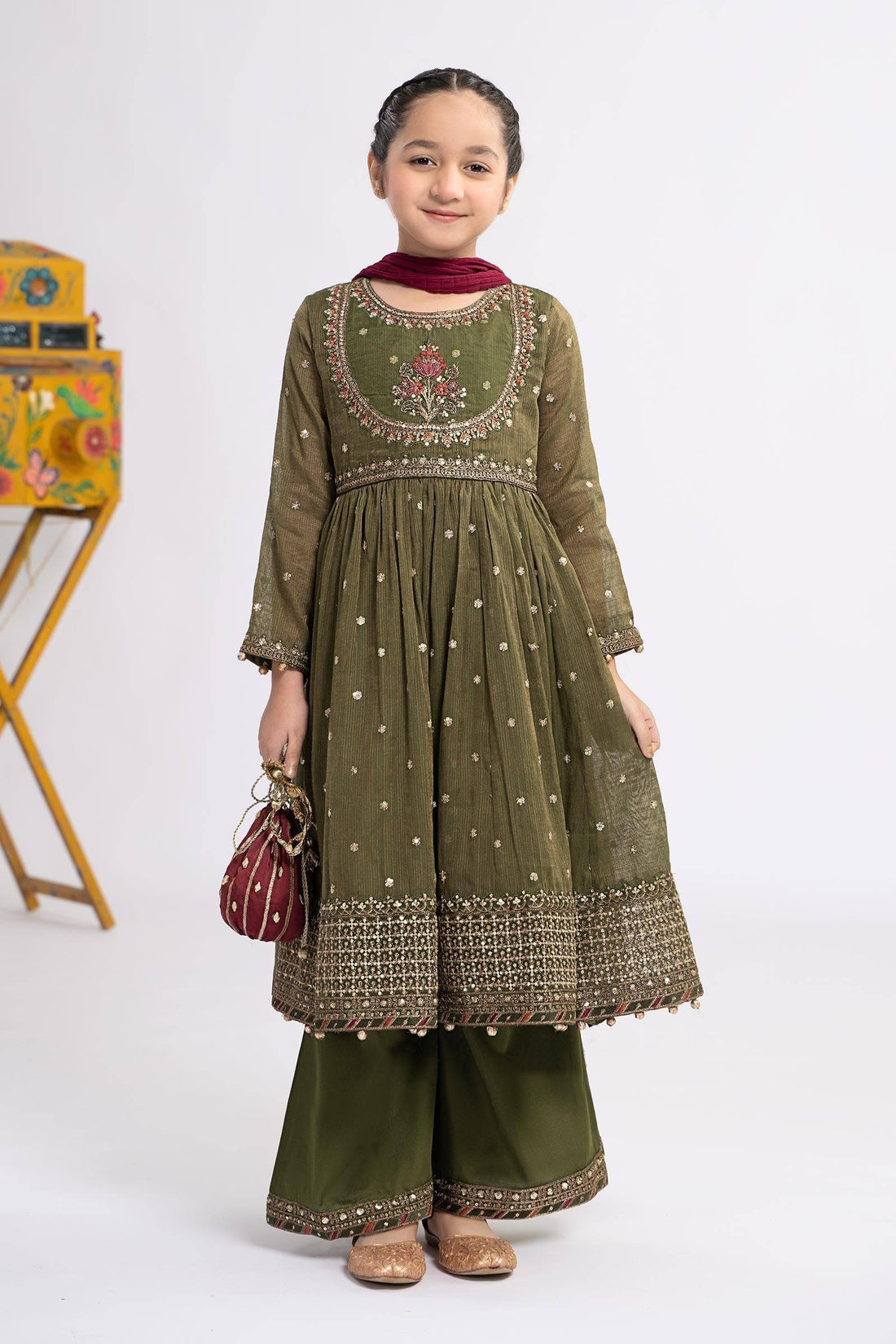 Maria B | 3 Piece Embroidered Zari Lawn Suit | MKS-EF24-33 by Maria Faisal - Registered Vendor of : Maria B - type : Kids Clothes - 100% original wedding dresses