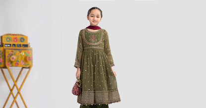 Maria B | 3 Piece Embroidered Zari Lawn Suit | MKS-EF24-33 by Maria Faisal - Registered Vendor of : Maria B - type : Kids Clothes - 100% original wedding dresses