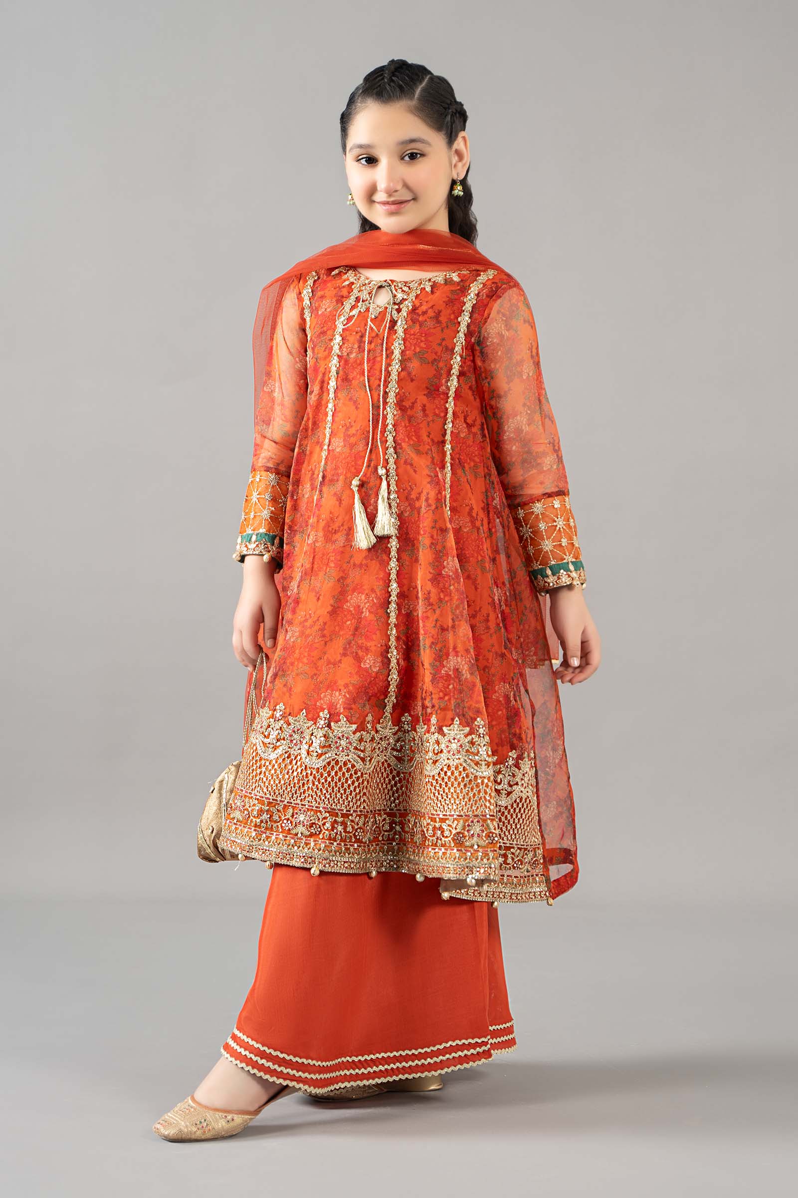 3 Piece Embroidered Poly Organza Suit - Kids Clothes - available at Maria Faisal in UK and USA