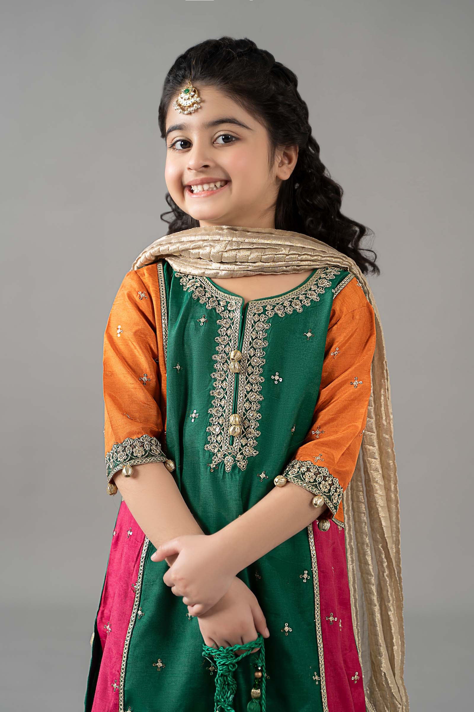 3 Piece Embroidered Raw Silk Suit - Kids Clothes - available at Maria Faisal in UK and USA