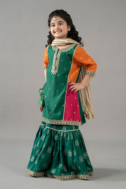 3 Piece Embroidered Raw Silk Suit - Kids Clothes - available at Maria Faisal in UK and USA