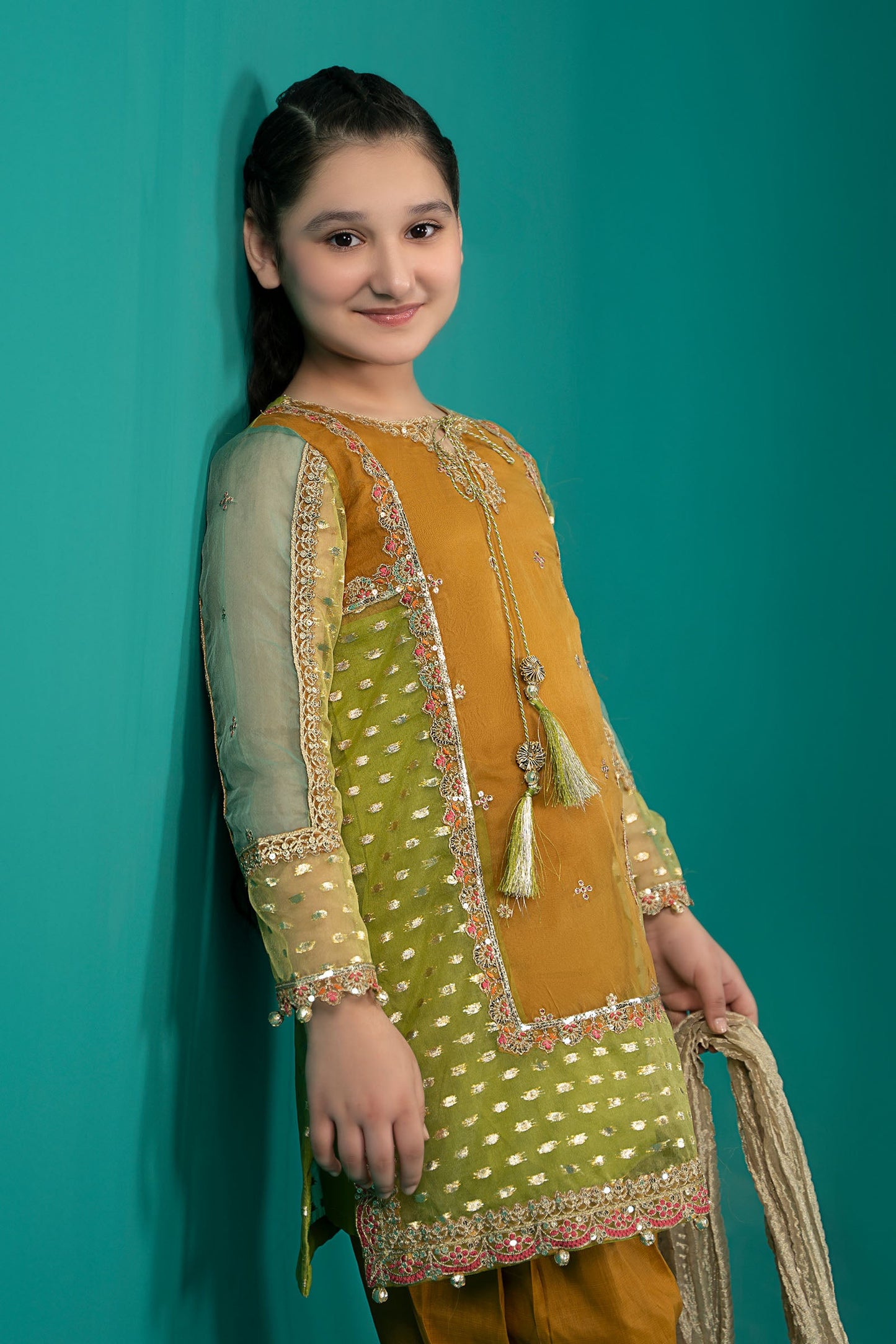 3 Piece Embroidered Organza Suit - Kids Clothes - available at Maria Faisal in UK and USA