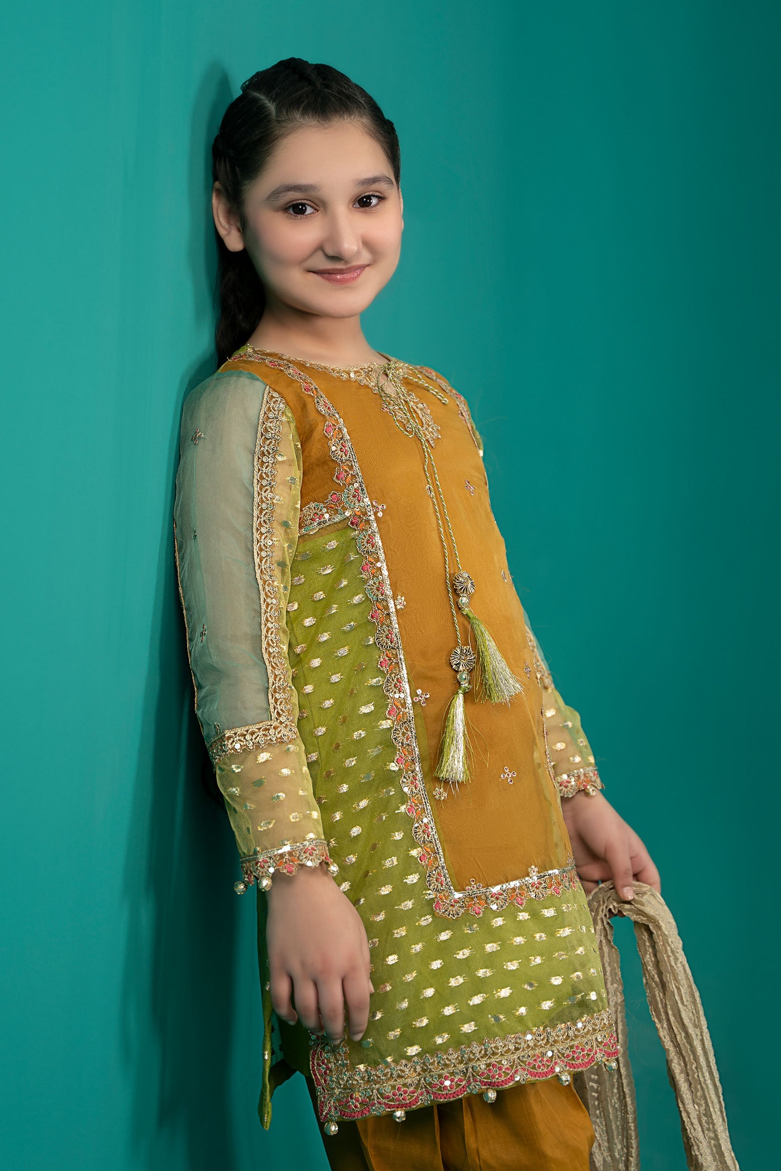3 Piece Embroidered Organza Suit - Kids Clothes - available at Maria Faisal in UK and USA