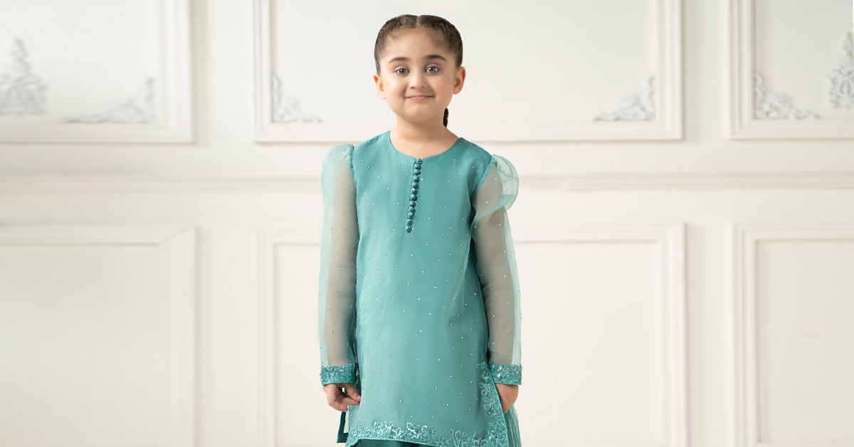 3 Piece Dyed Organza Suit - Kids Clothing - available at Maria Faisal in UK and USA.