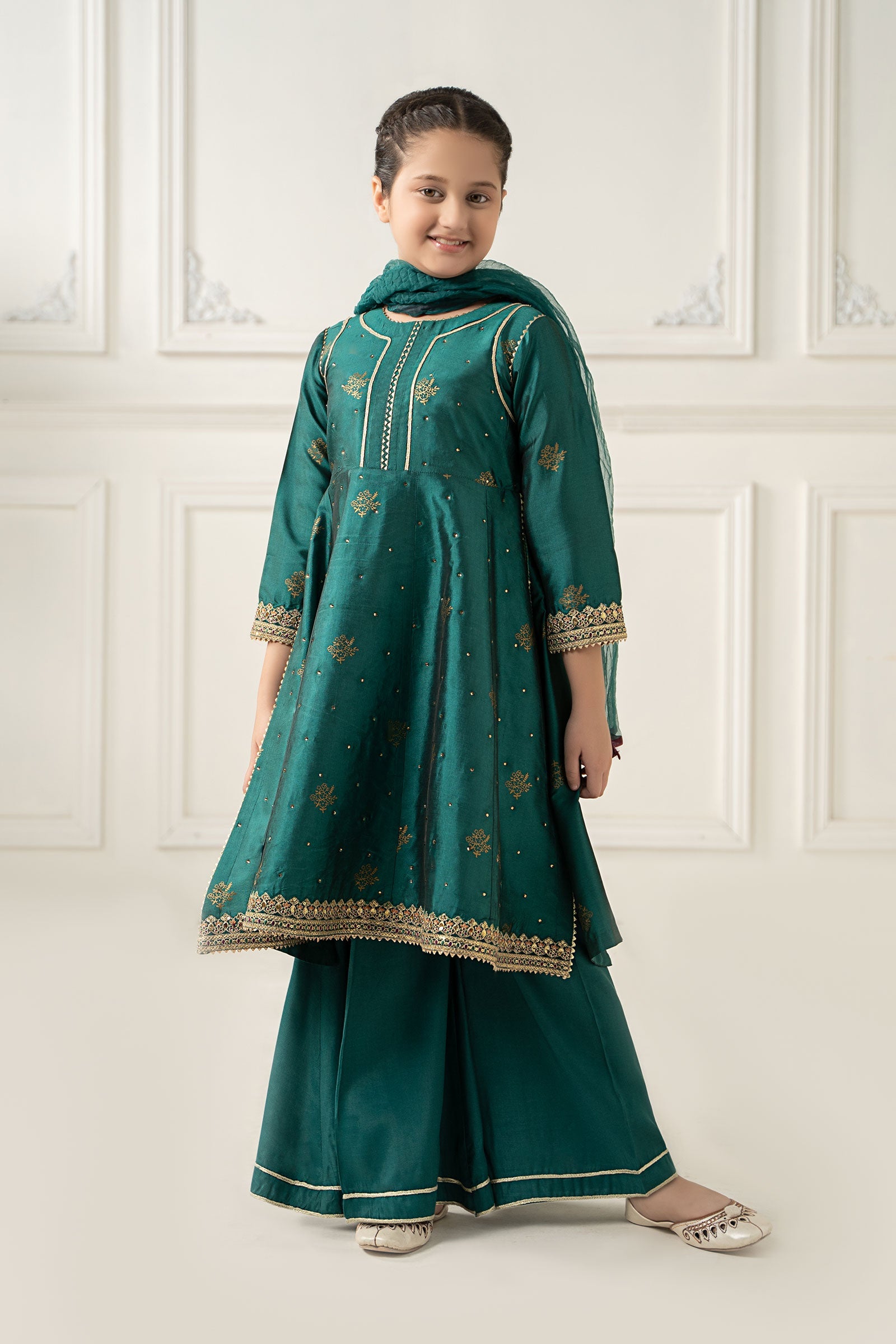 3 Piece Embroidered Polyester Net Suit - Kids Clothes - available at Maria Faisal in UK and USA
