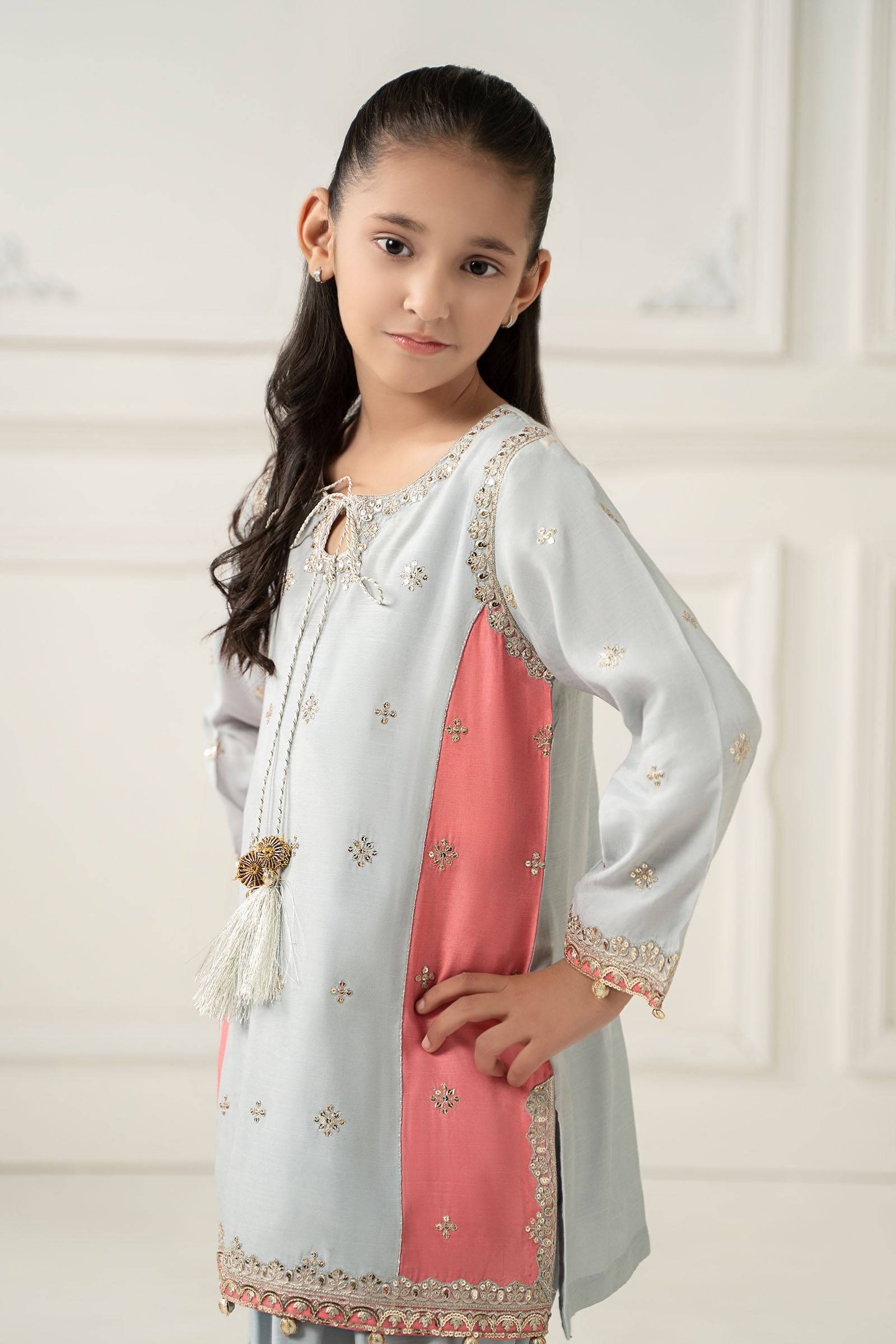 3 Piece Embroidered Polyester Net Suit - Kids Clothing - available at Maria Faisal in UK and USA.