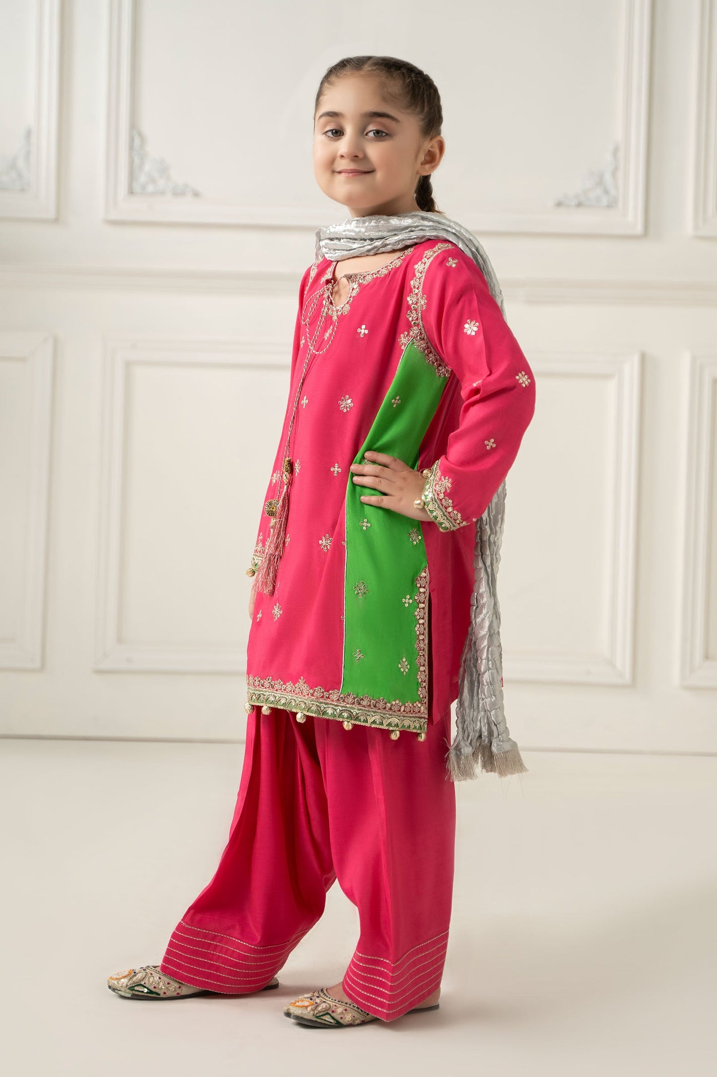 3 Piece Embroidered Polyester Net Suit - Kids Clothing - available at Maria Faisal in UK and USA.