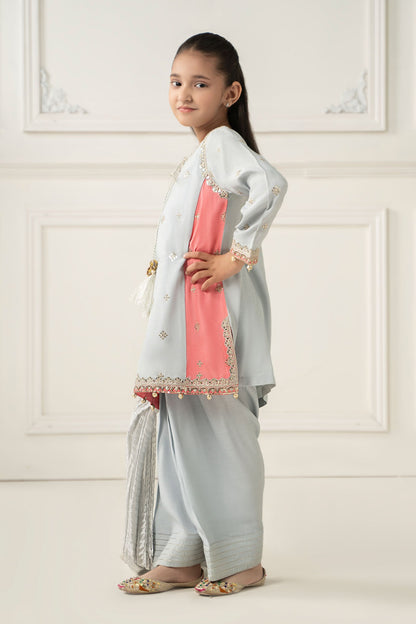 3 Piece Embroidered Polyester Net Suit - Kids Clothing - available at Maria Faisal in UK and USA.