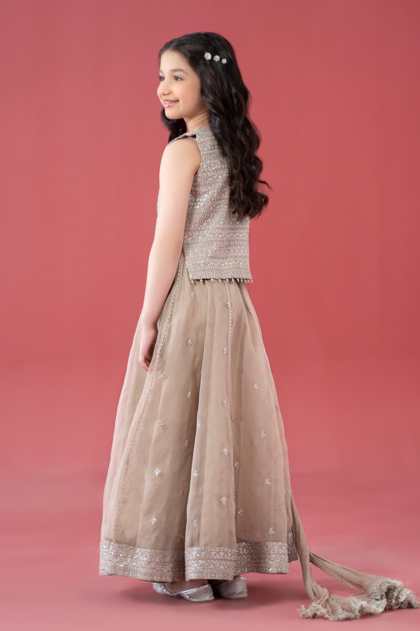 3 Piece Embroidered Raw Silk Suit - Kids Clothes - available at Maria Faisal in UK and USA