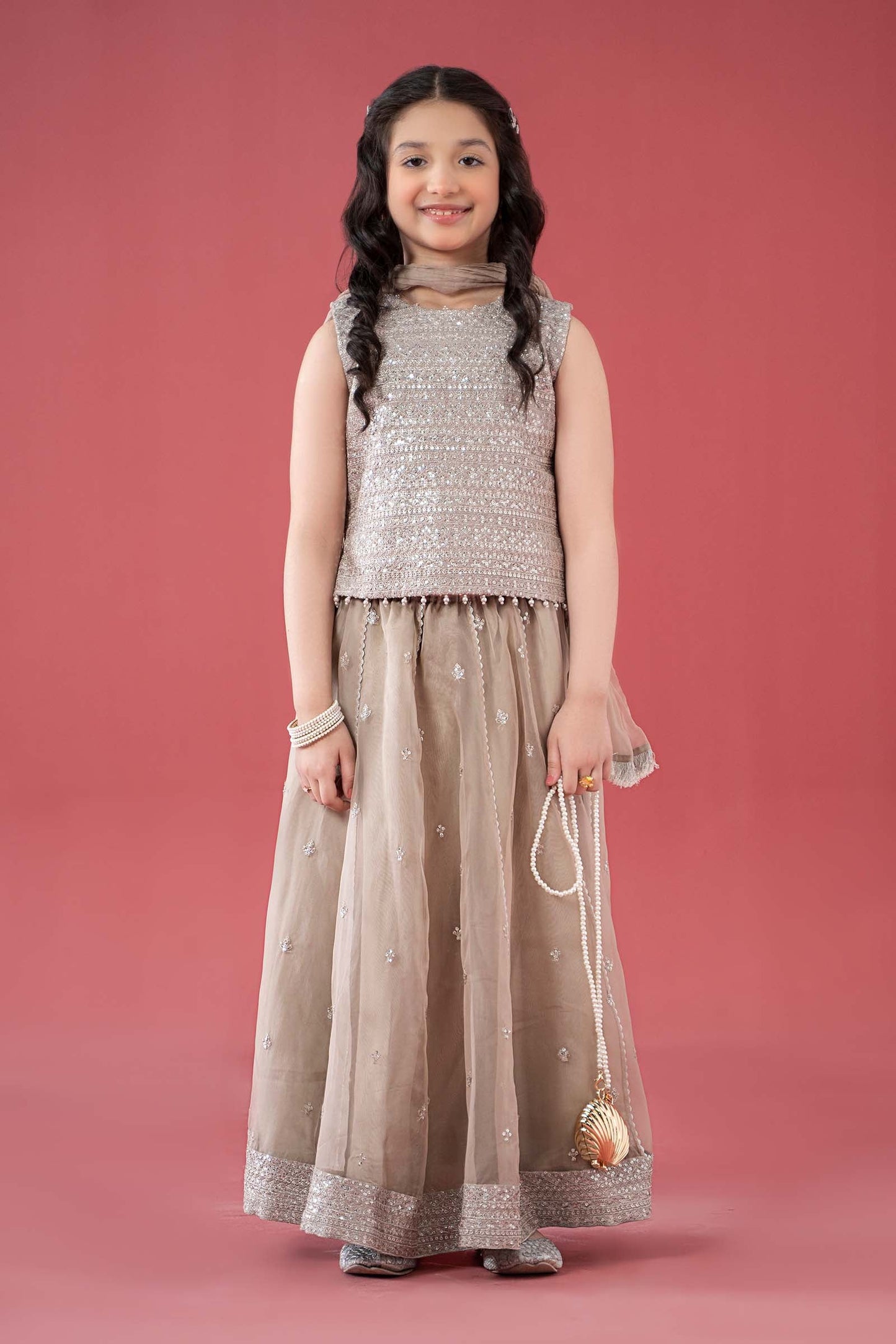 3 Piece Embroidered Raw Silk Suit - Kids Clothes - available at Maria Faisal in UK and USA
