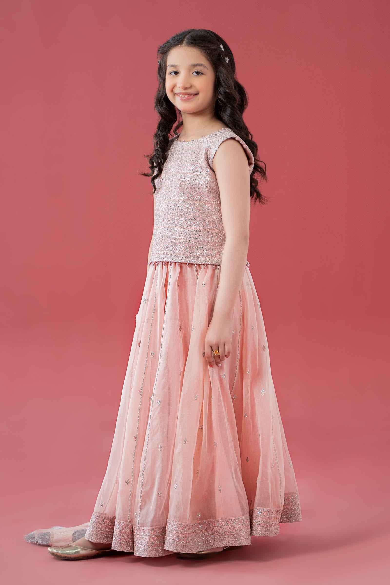 3 Piece Embroidered Raw Silk Suit - Kids Clothes - available at Maria Faisal in UK and USA