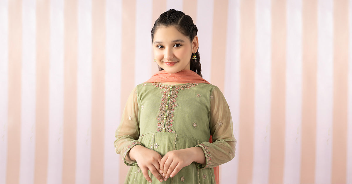 3 Piece Embroidered Polyester Net Suit - Kids Clothes - available at Maria Faisal in UK and USA