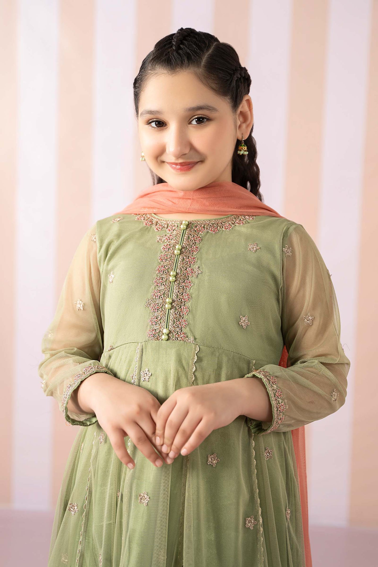 3 Piece Embroidered Polyester Net Suit - Kids Clothes - available at Maria Faisal in UK and USA