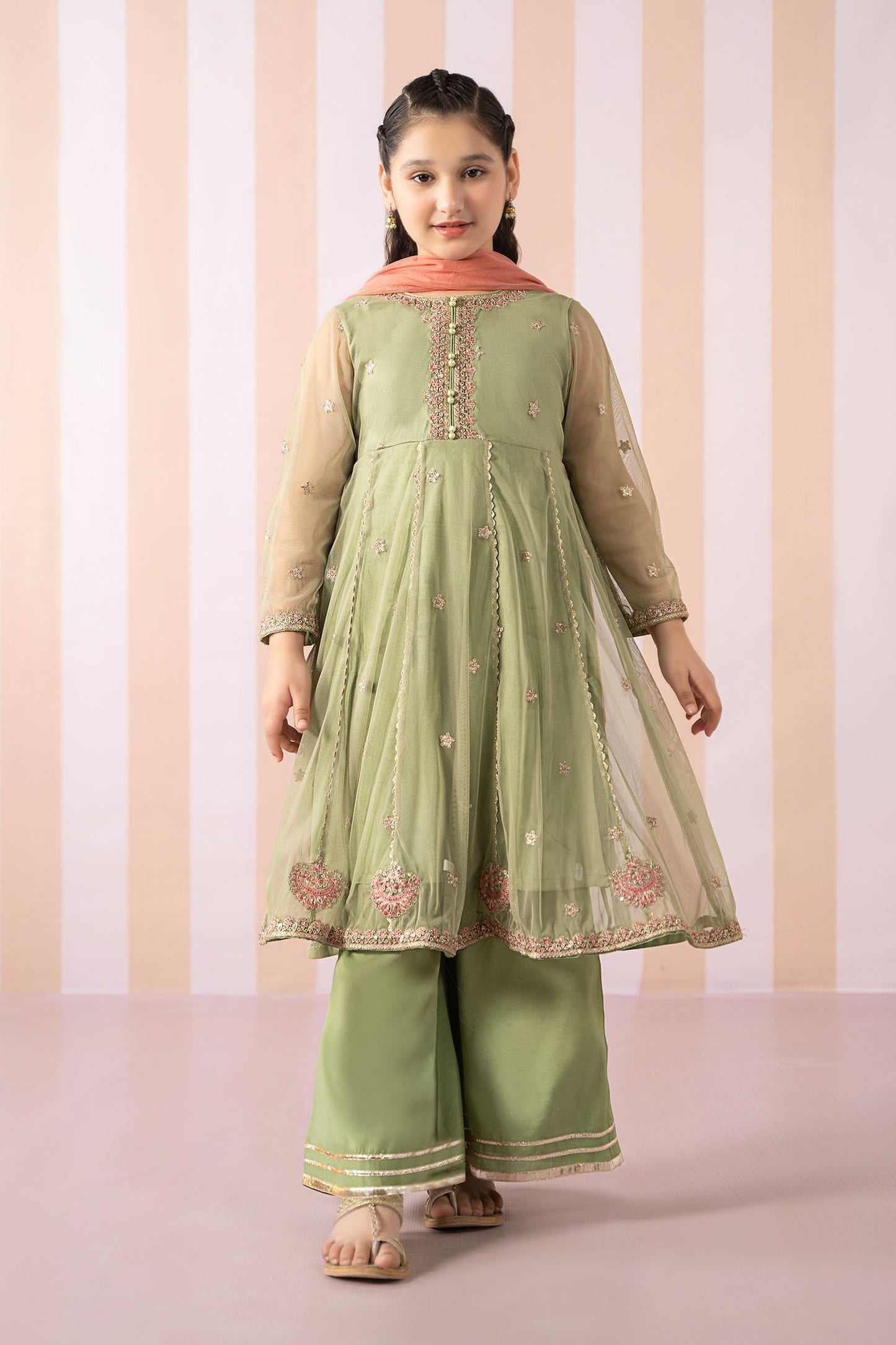 3 Piece Embroidered Polyester Net Suit - Kids Clothes - available at Maria Faisal in UK and USA