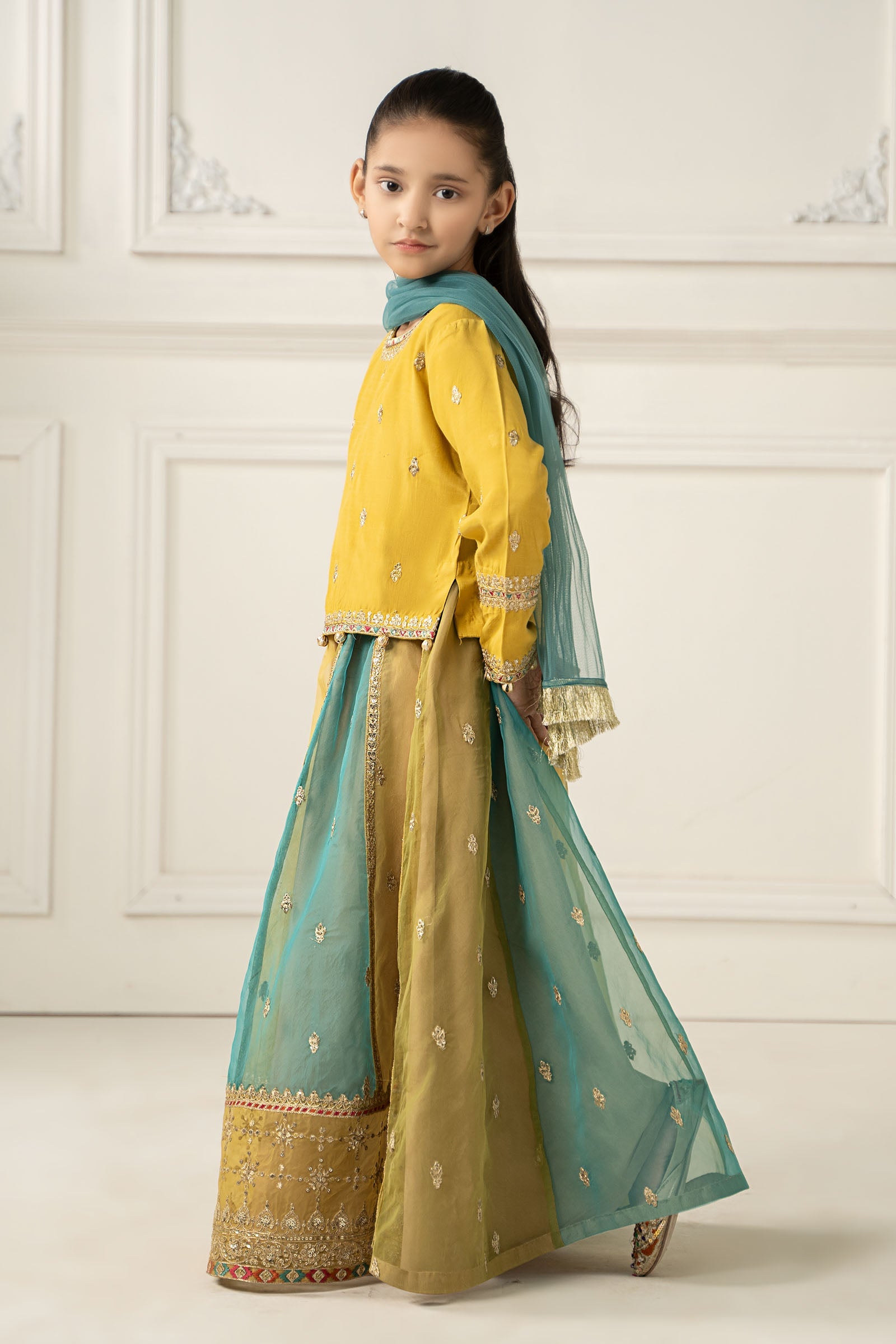3 Piece Embroidered Raw Silk Suit - Kids Clothes - available at Maria Faisal in UK and USA