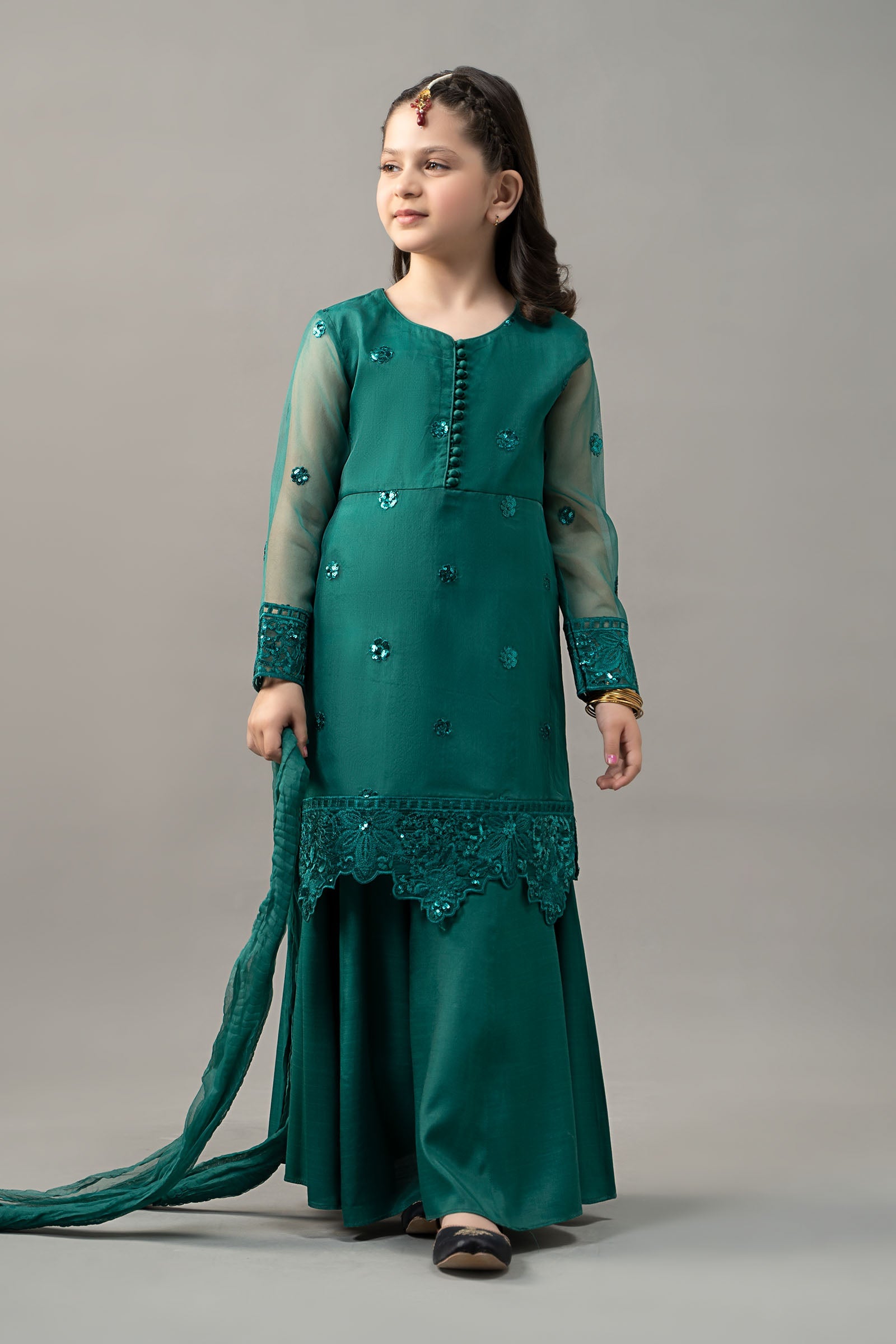 3 Piece Embroidered Organza Suit - Kids Clothes - available at Maria Faisal in UK and USA