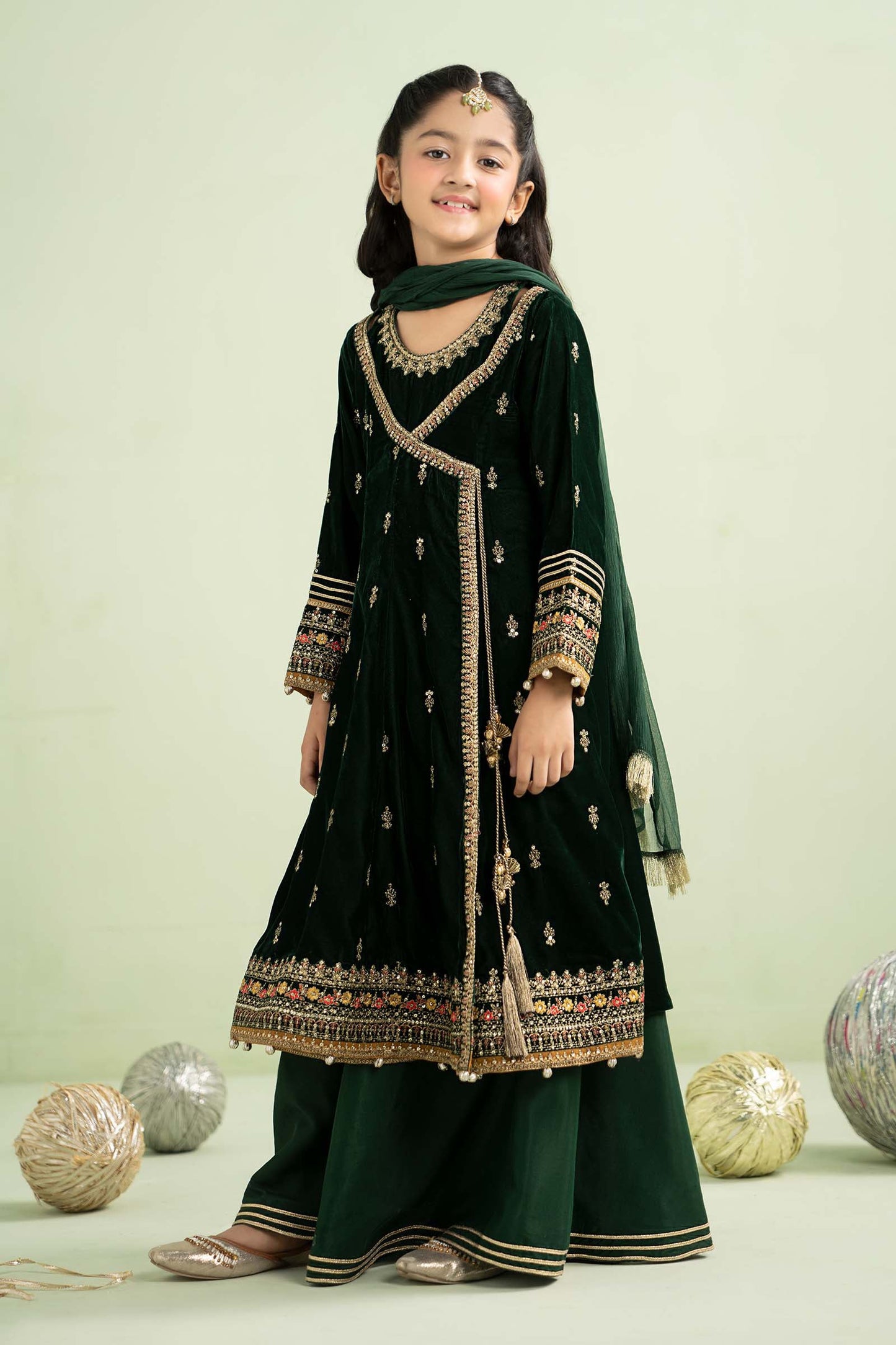 3 Piece Embroidered Velvet Suit - Kids Clothes - available at Maria Faisal in UK and USA