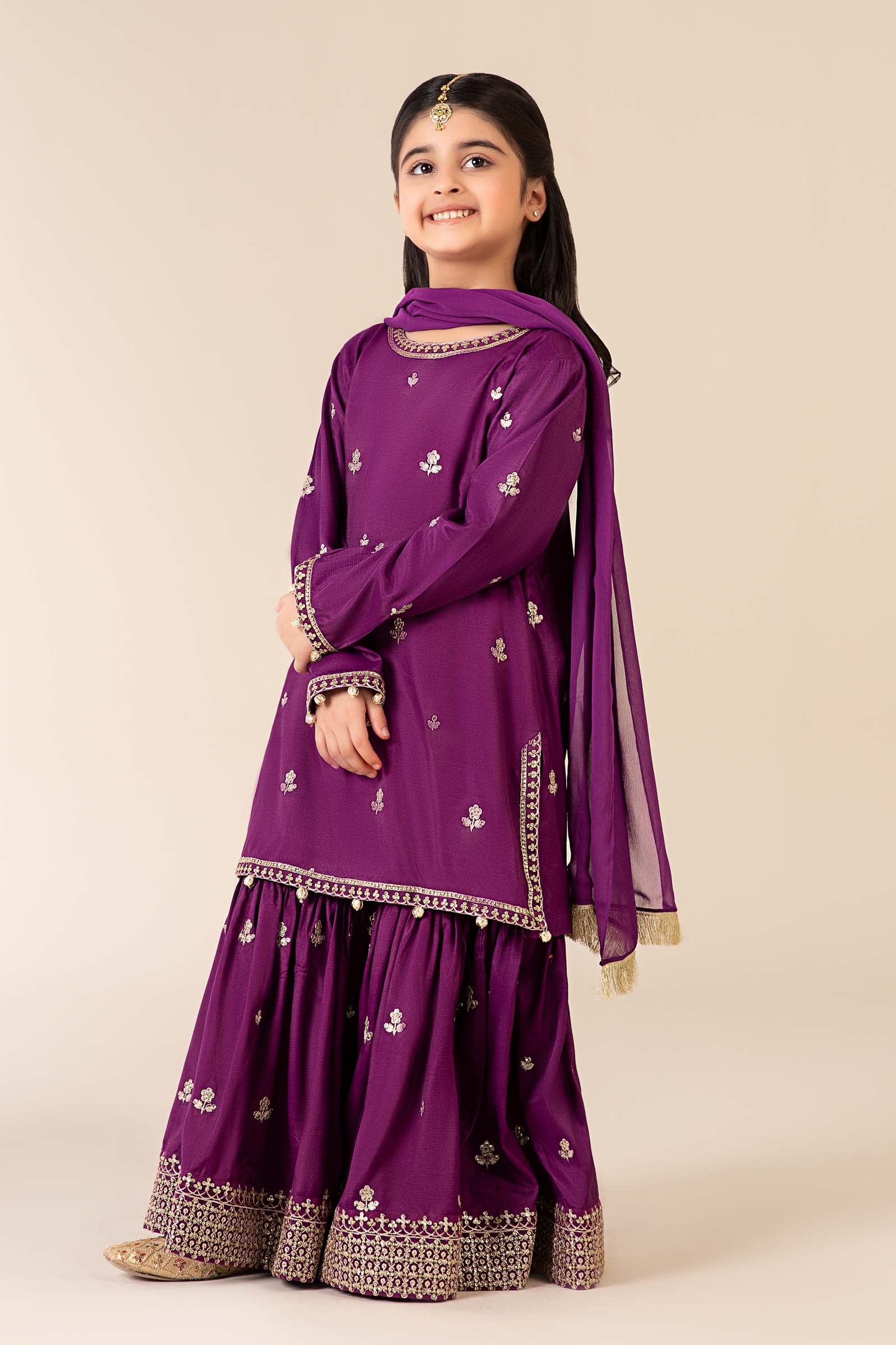 3 Piece Embroidered Raw Silk Suit - Kids Clothes - available at Maria Faisal in UK and USA