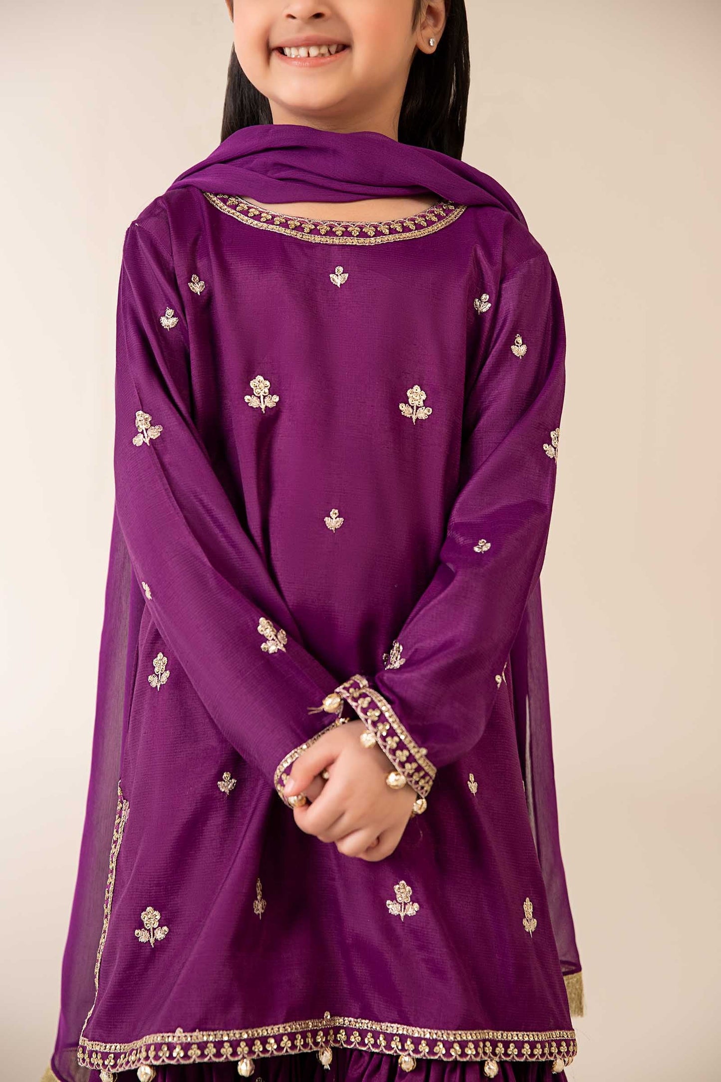 3 Piece Embroidered Raw Silk Suit - Kids Clothes - available at Maria Faisal in UK and USA