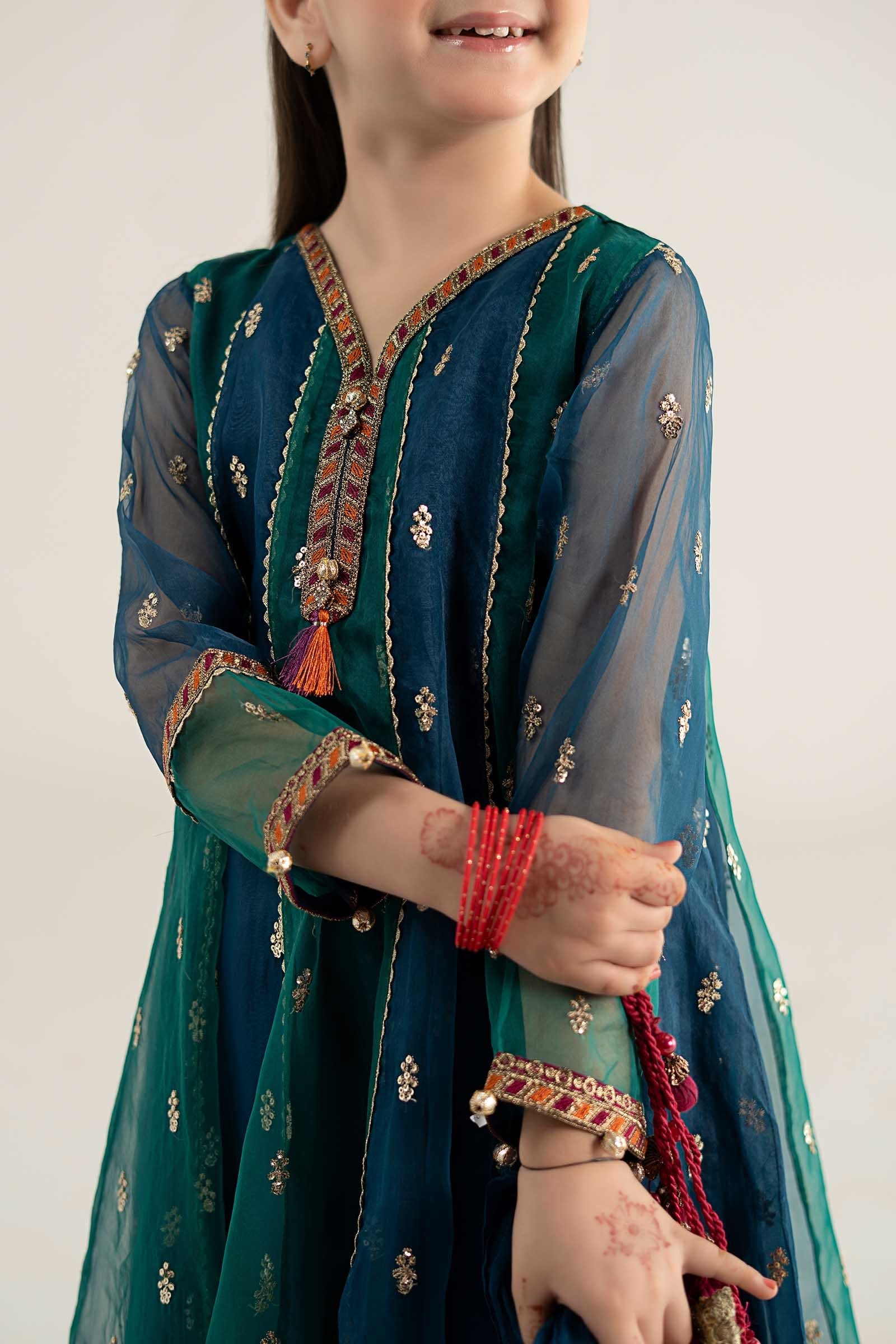 3 Piece Embroidered Poly Organza Suit - Kids Clothes - available at Maria Faisal in UK and USA