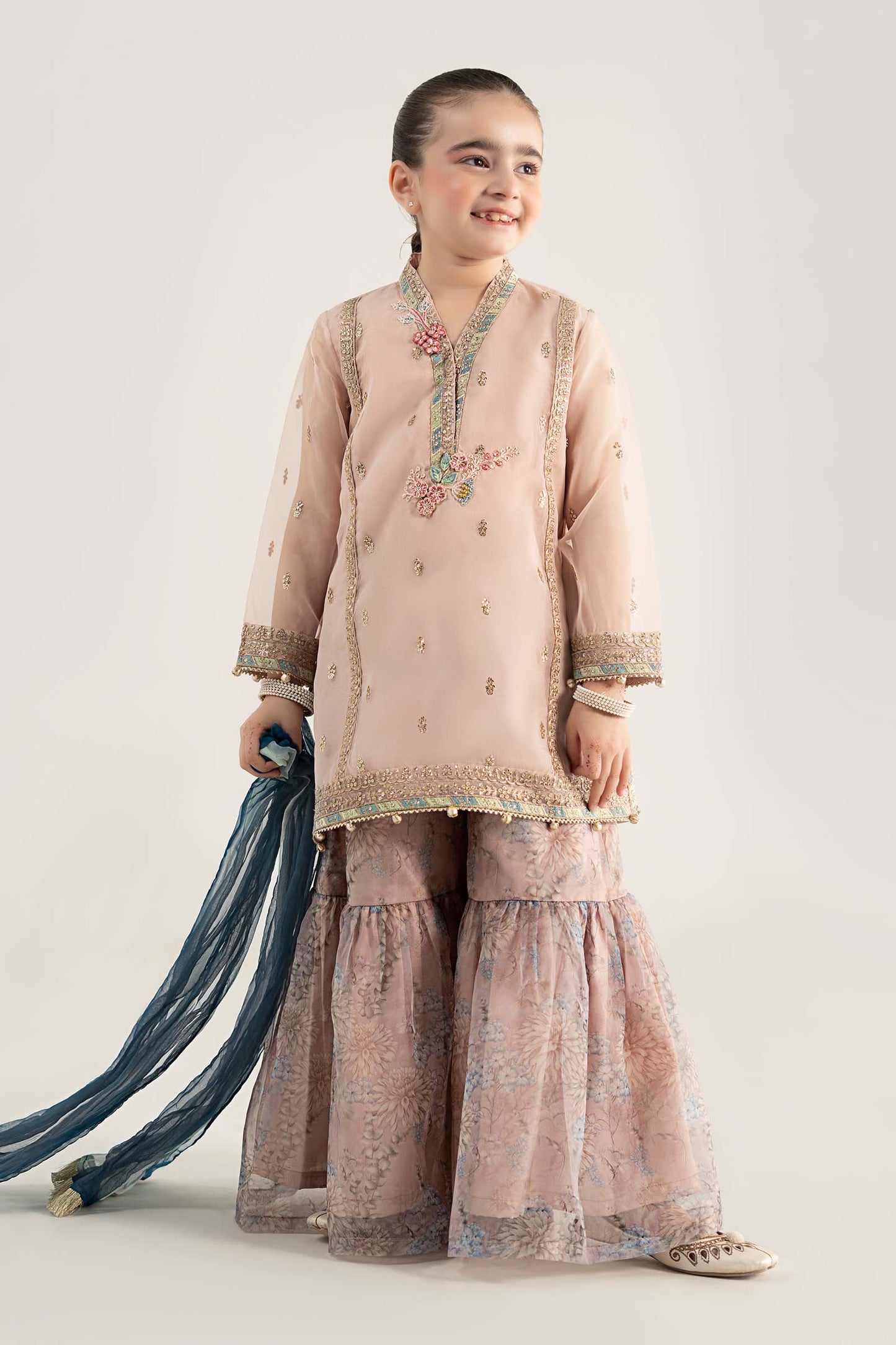 3 Piece Embroidered Poly Organza Suit - Kids Clothes - available at Maria Faisal in UK and USA